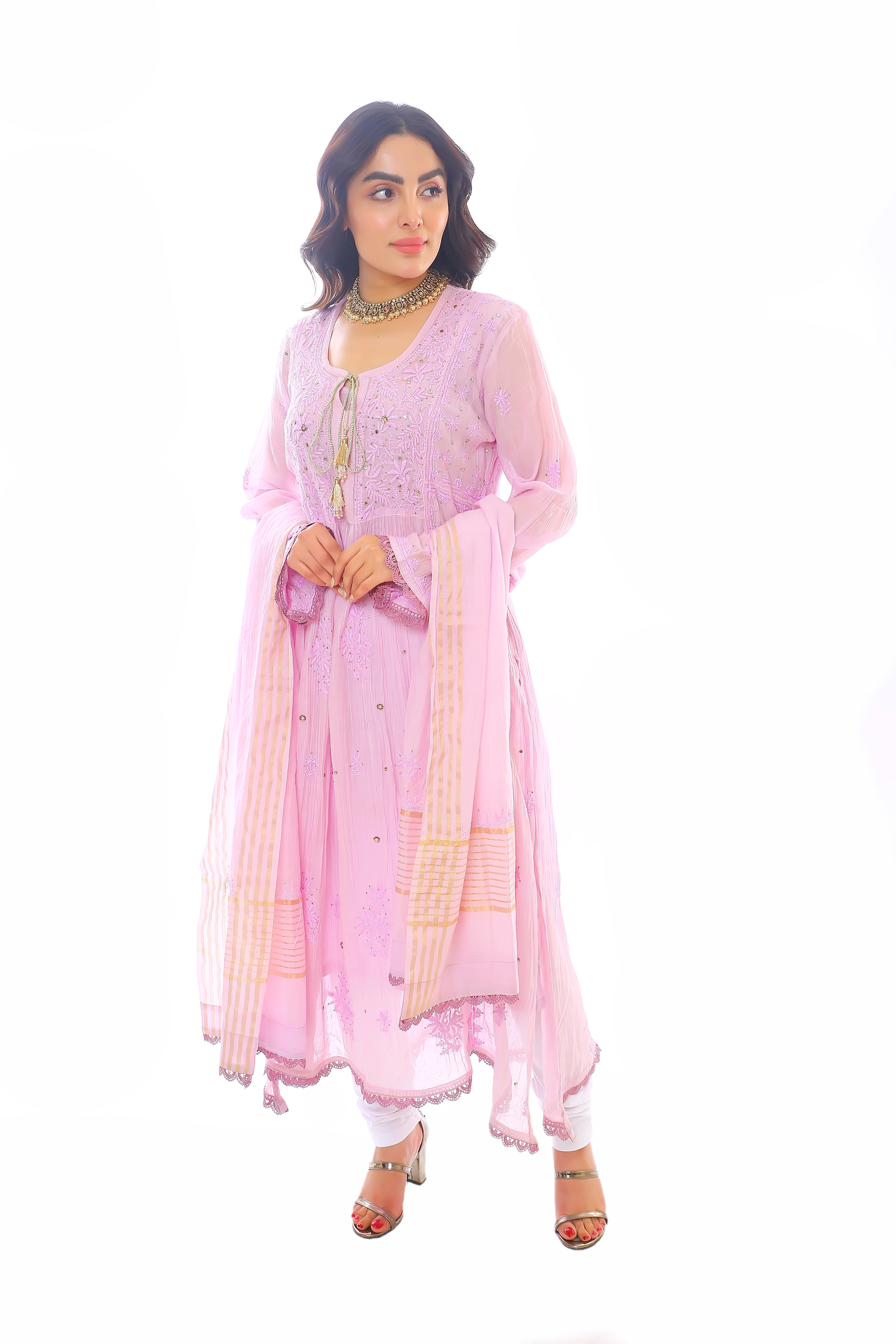 Lilac Mul Chanderi Bahaar Kurta Pant Dupatta Set with Mukaish
