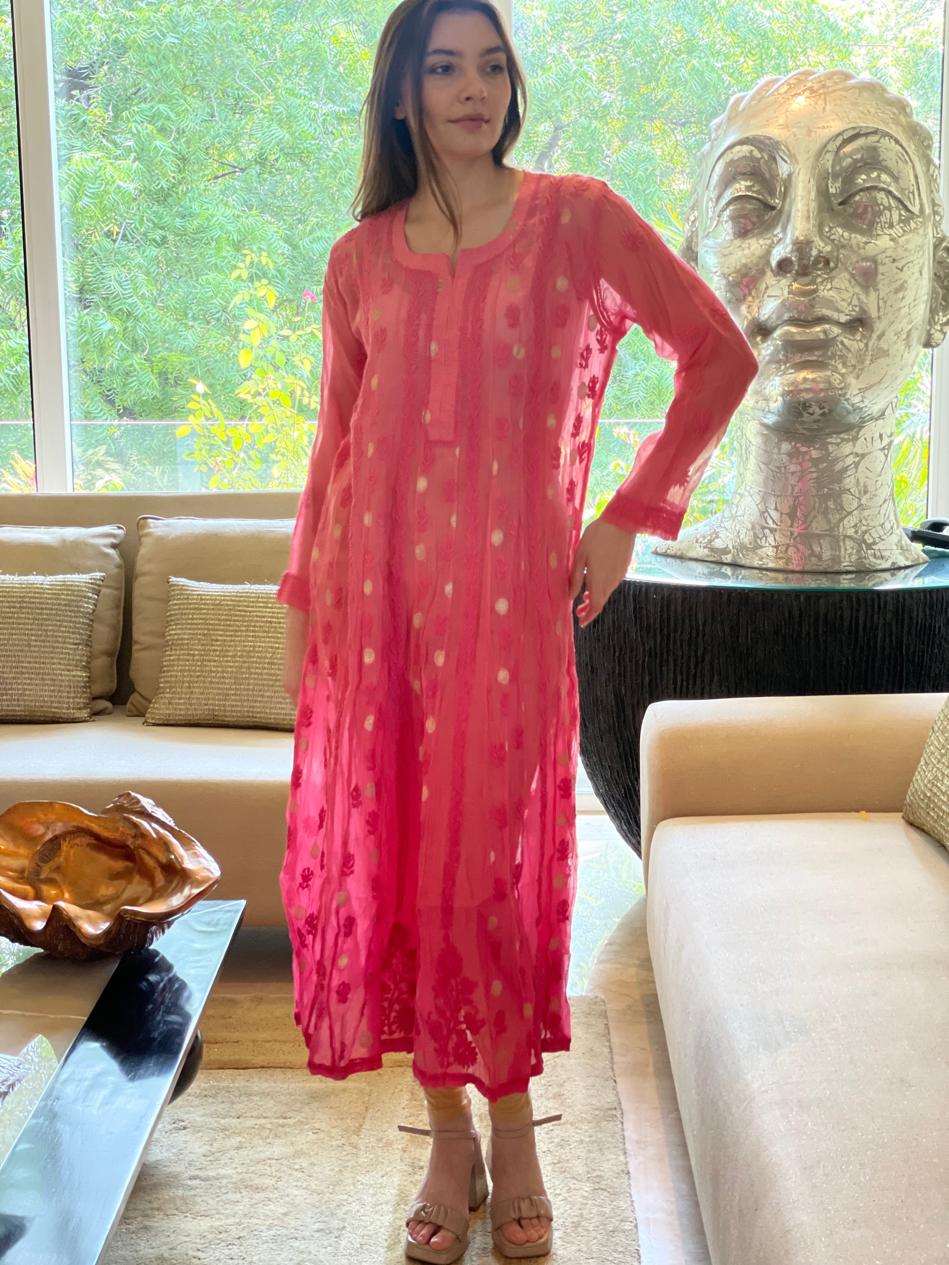 Pink Bano Mul Chanderi Anarkali With Brocade
