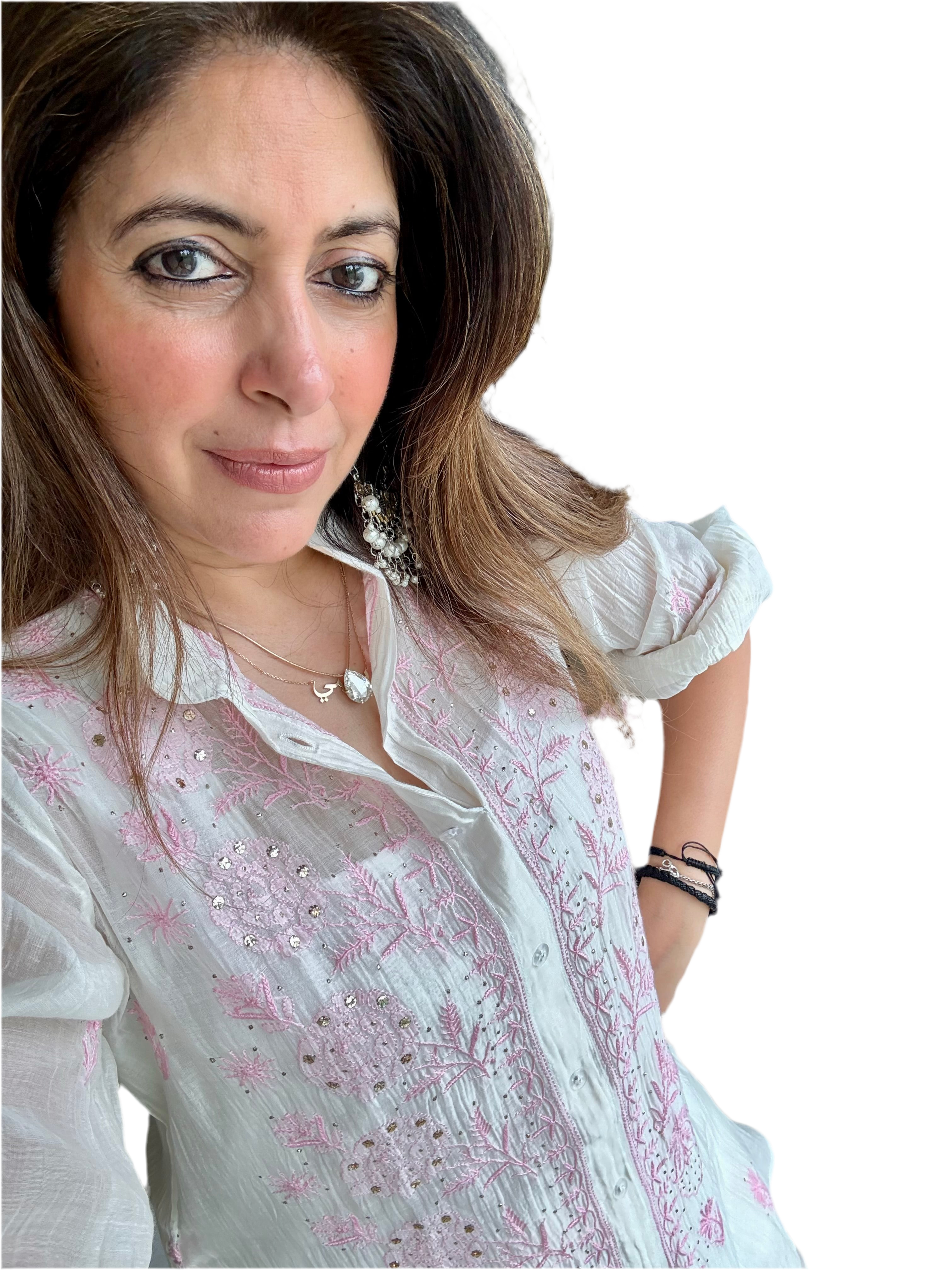 White Pink Mul Chanderi Jahaan Co-ord set with Mukaish