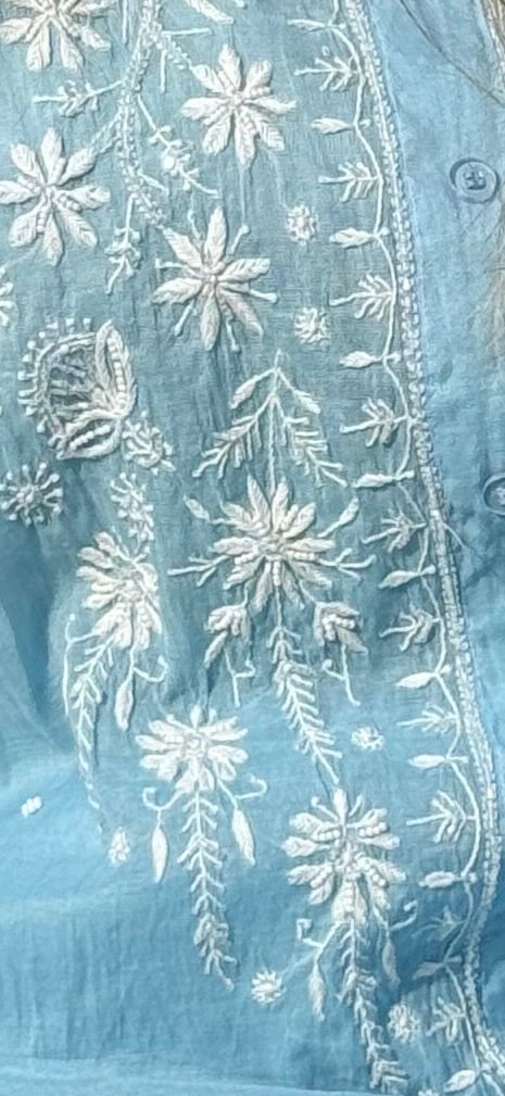 Sky Blue Mul Chanderi Mehak Co-ord Set with Moti Cutdana