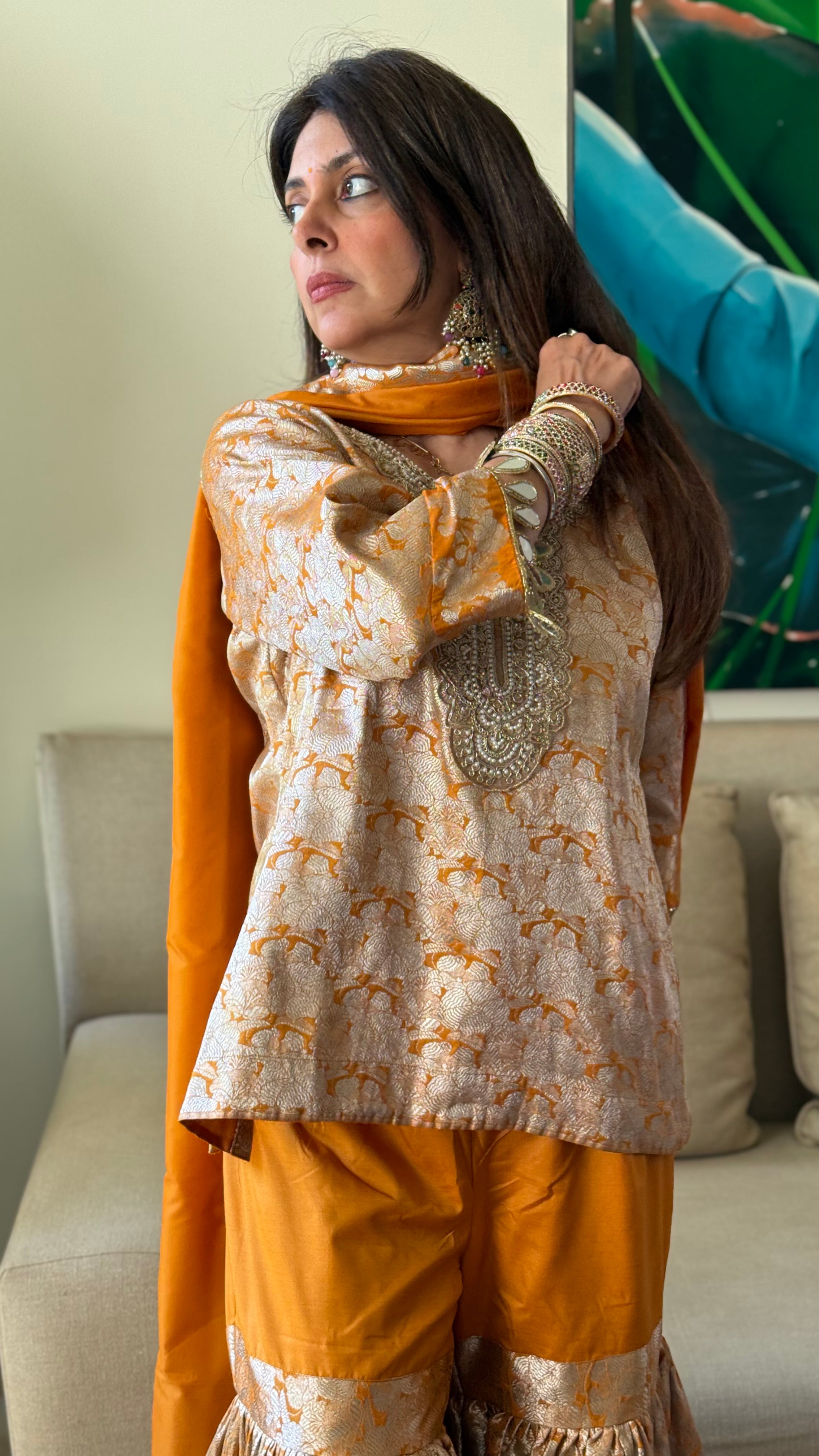 Mustard Gold Noori Gharara brocade set