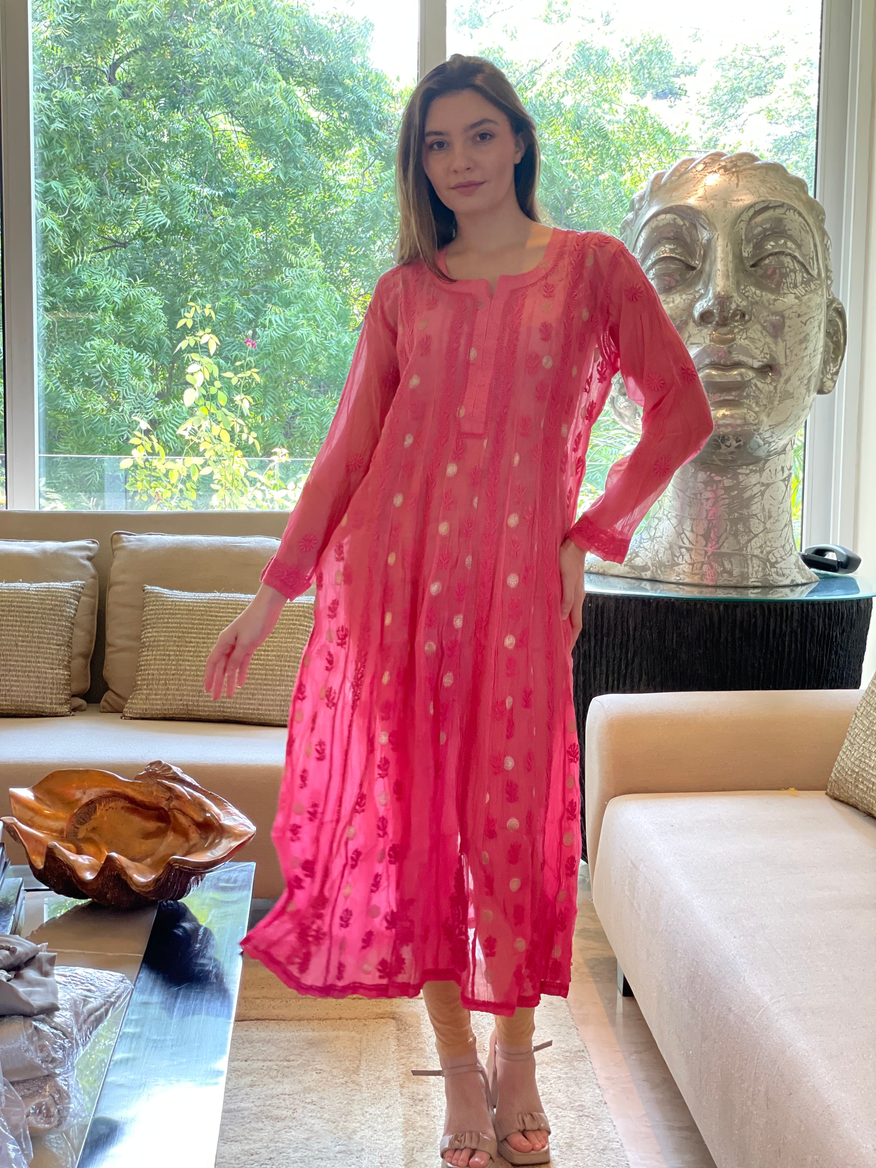 Pink Bano Mul Chanderi Anarkali With Brocade