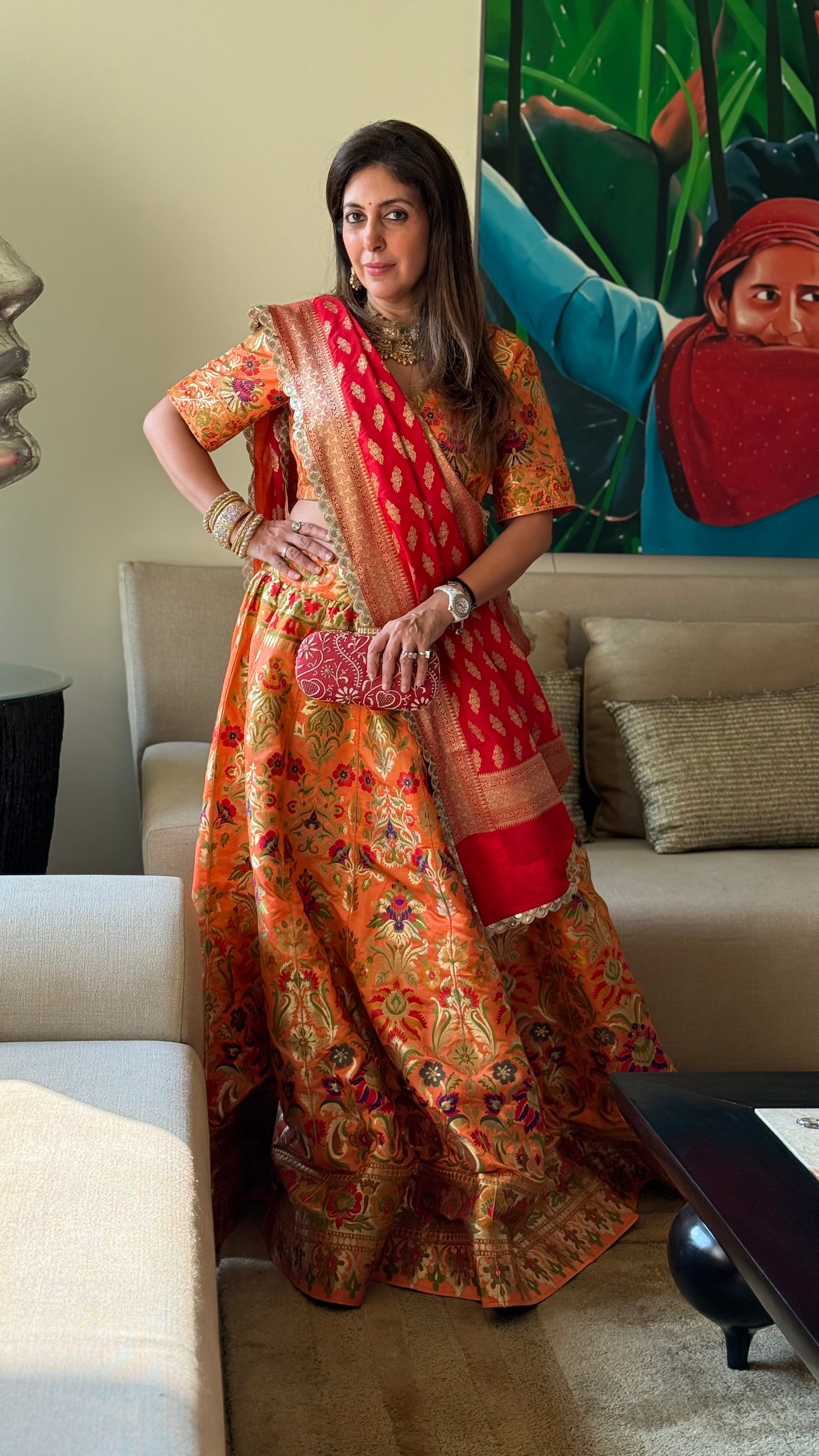 Orange & Red Niamat Ghaghra set
