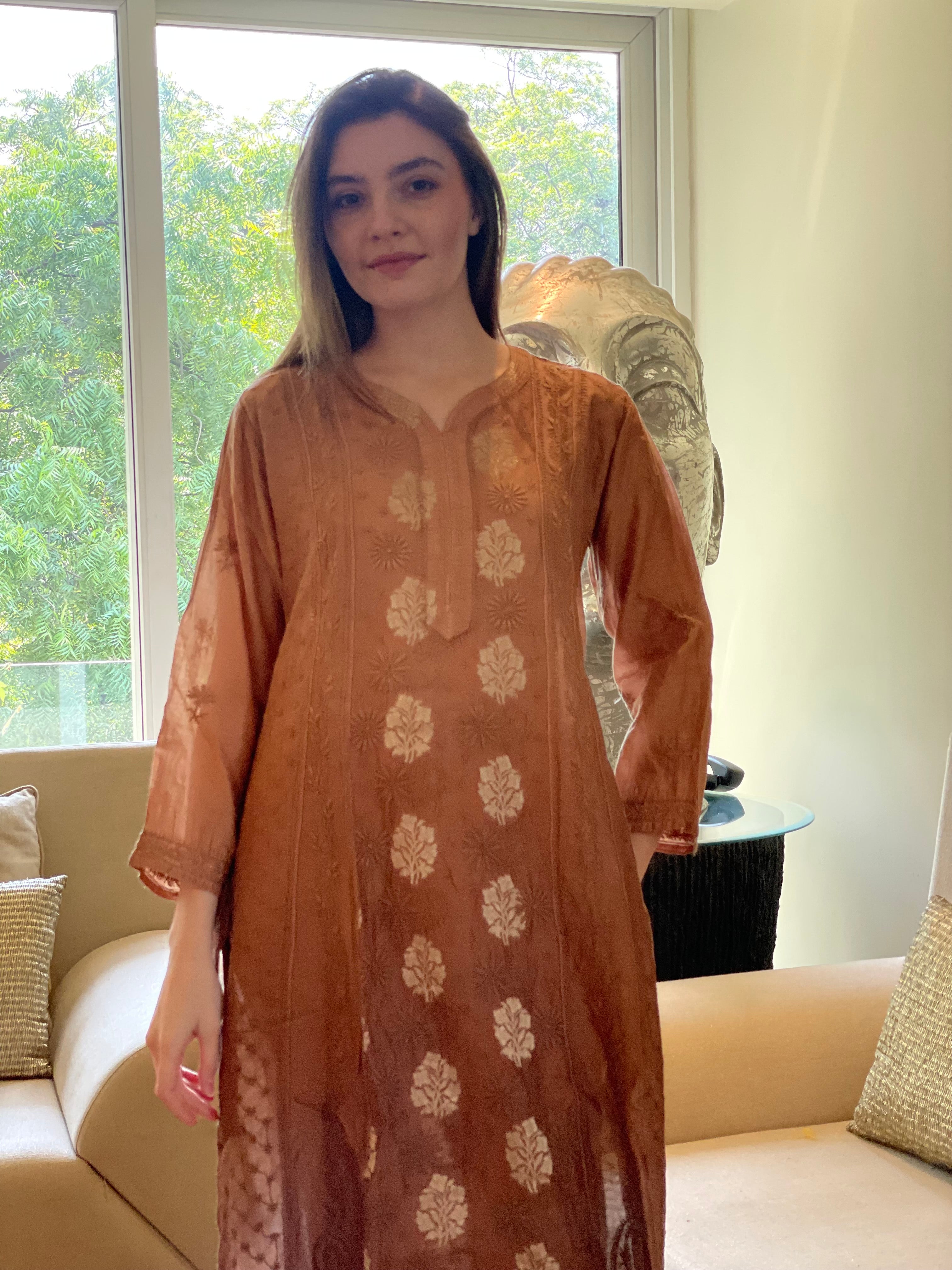 Rust Bano Mul Chanderi Anarkali With Brocade