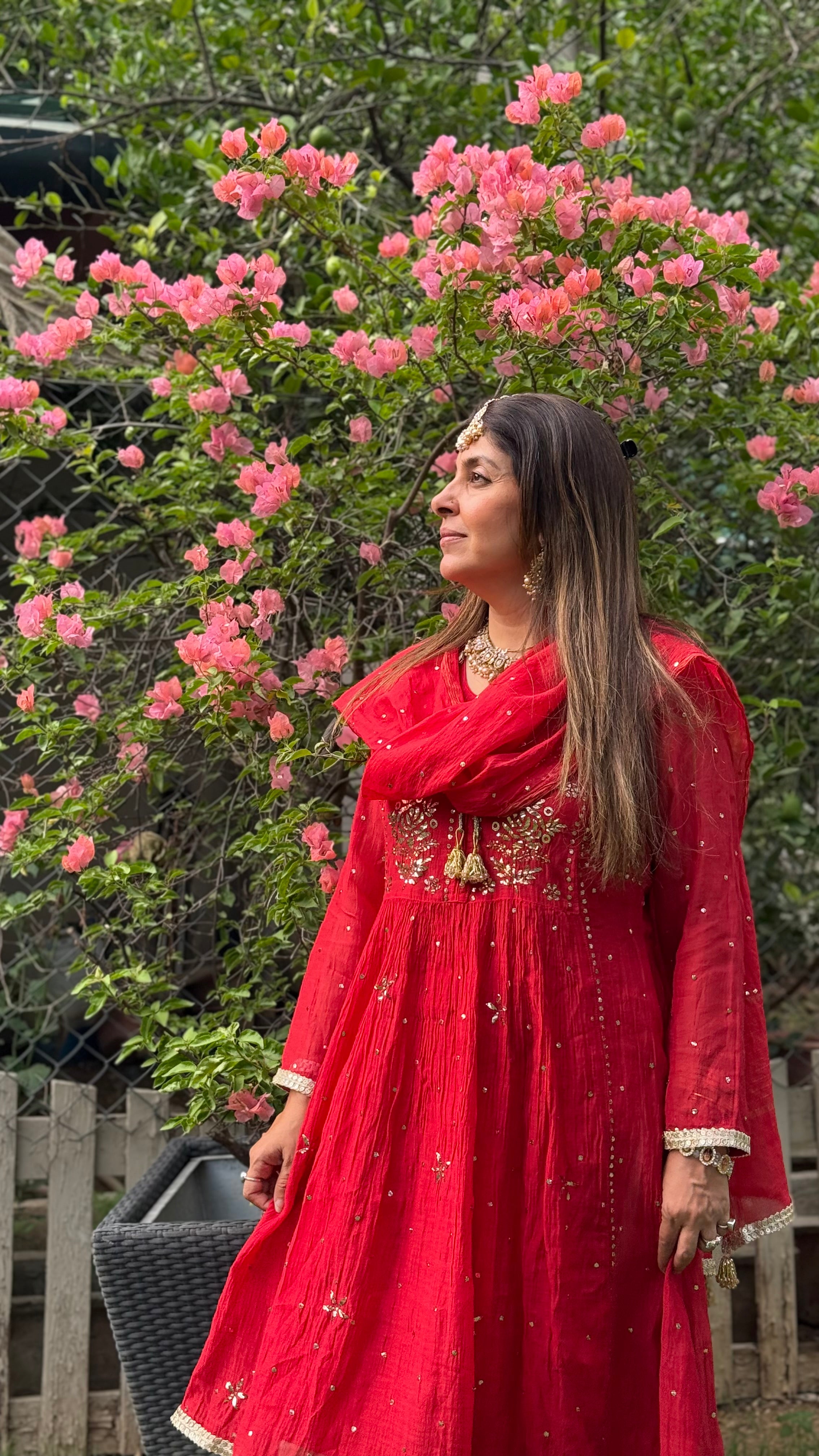 Red Chanderi Inaya Kurta Pant Dupatta with Golden Pitta