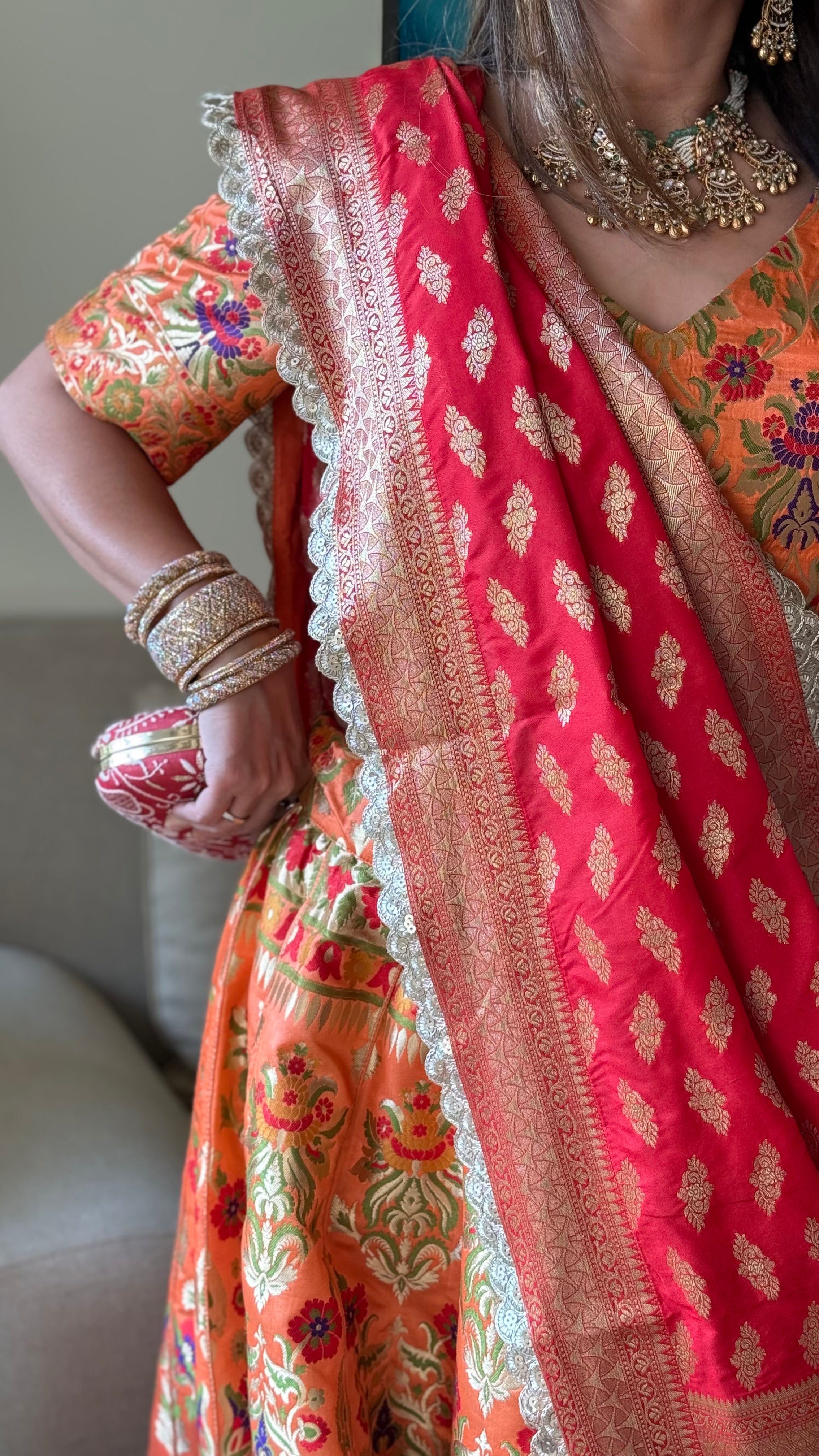 Orange & Red Niamat Ghaghra set