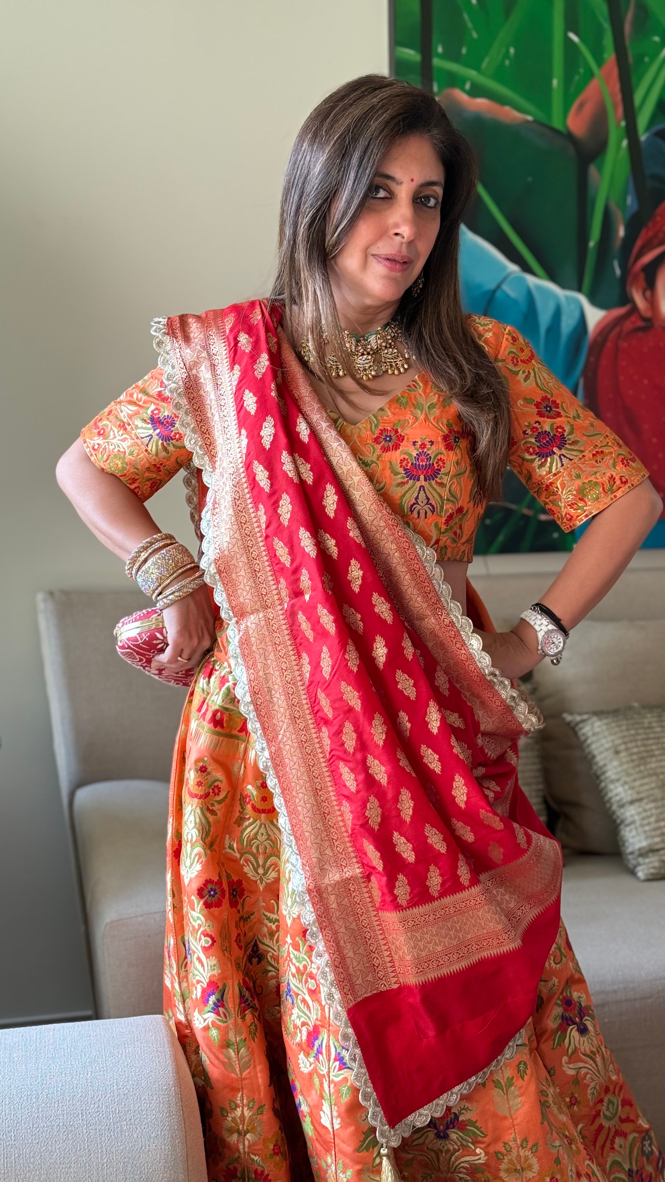 Orange & Red Niamat Ghaghra set