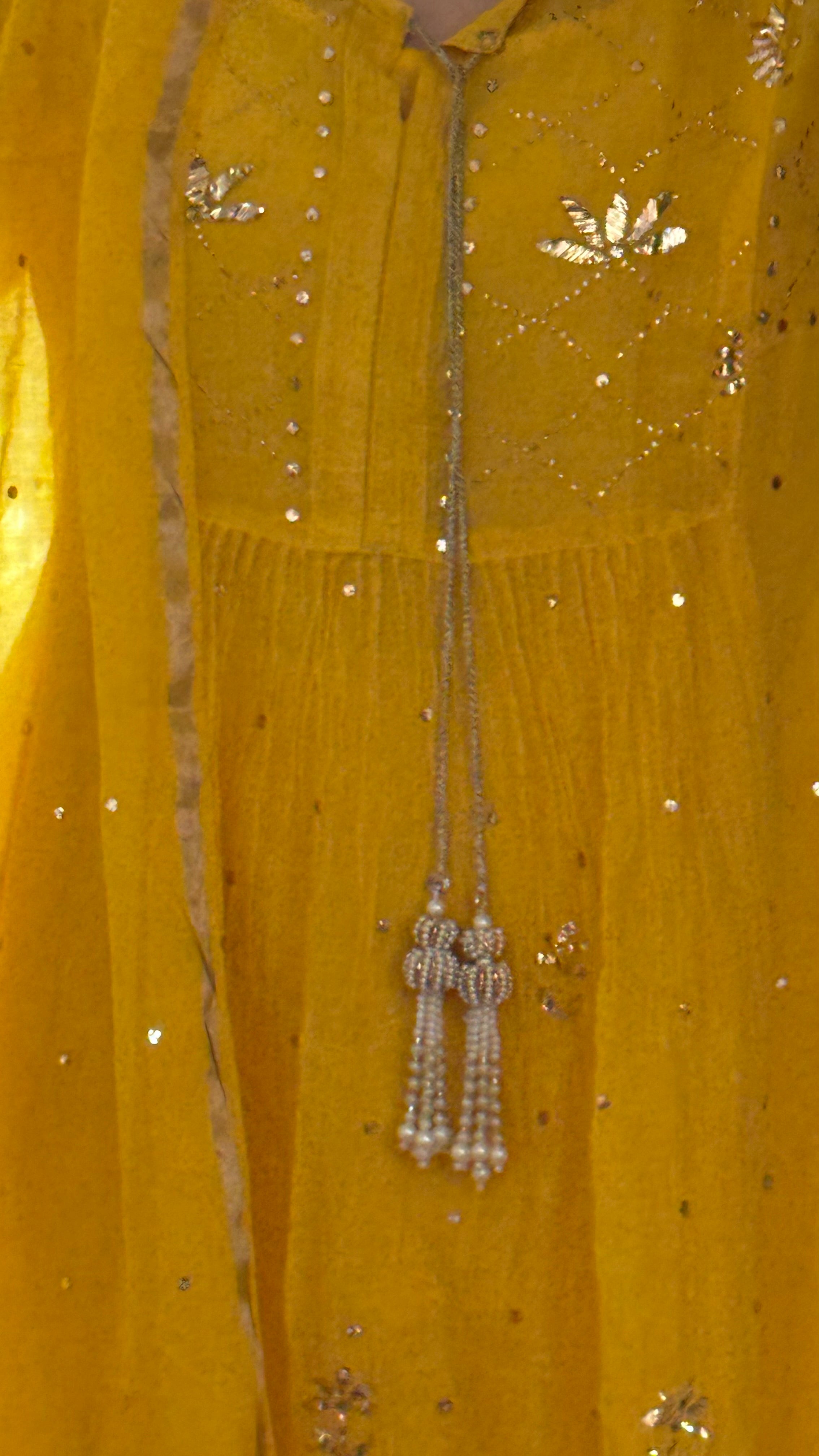Yellow Haya Kurta Dupatta Pant Set in Chanderi with Golden Pitta