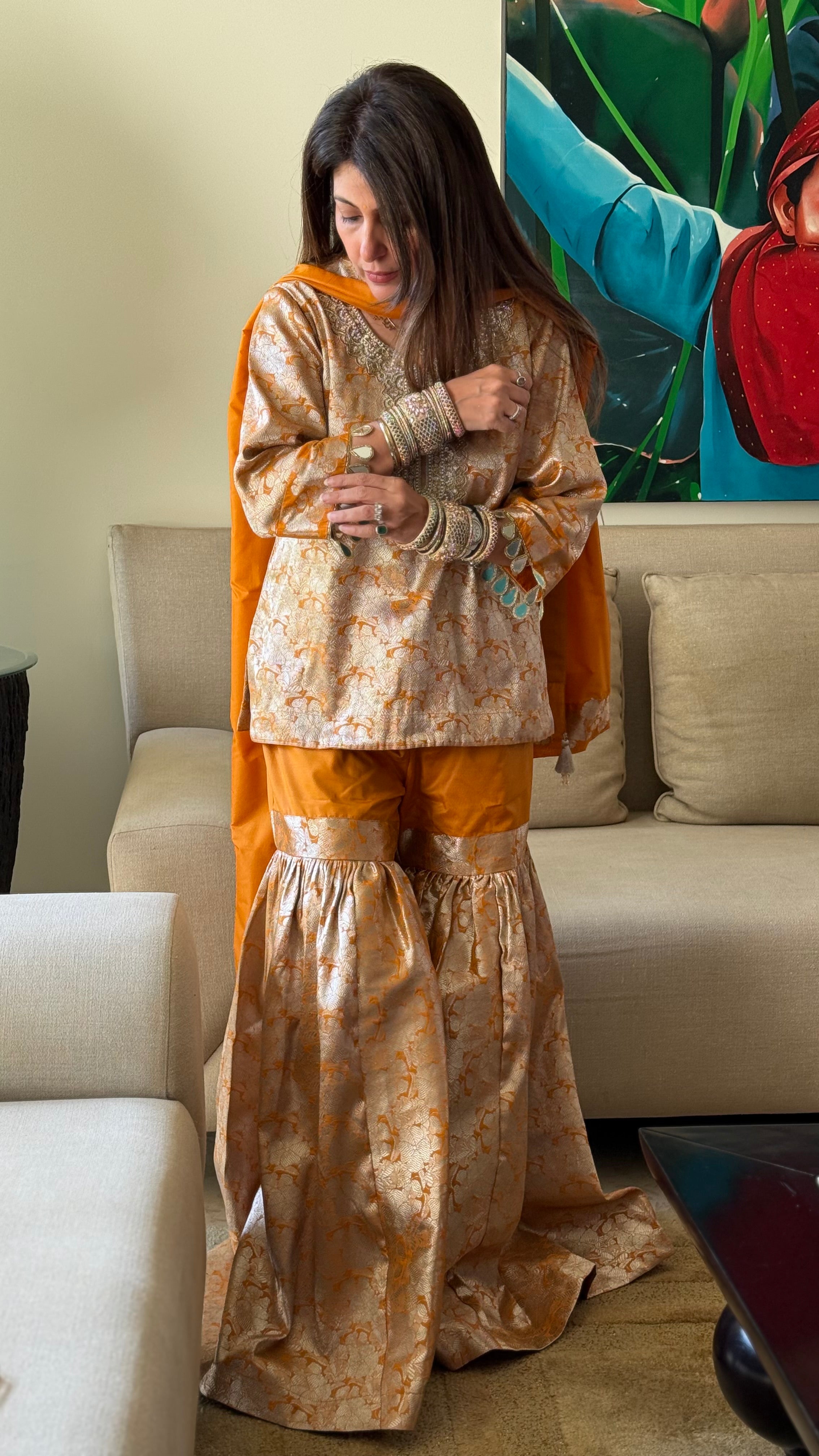 Mustard Gold Noori Gharara brocade set
