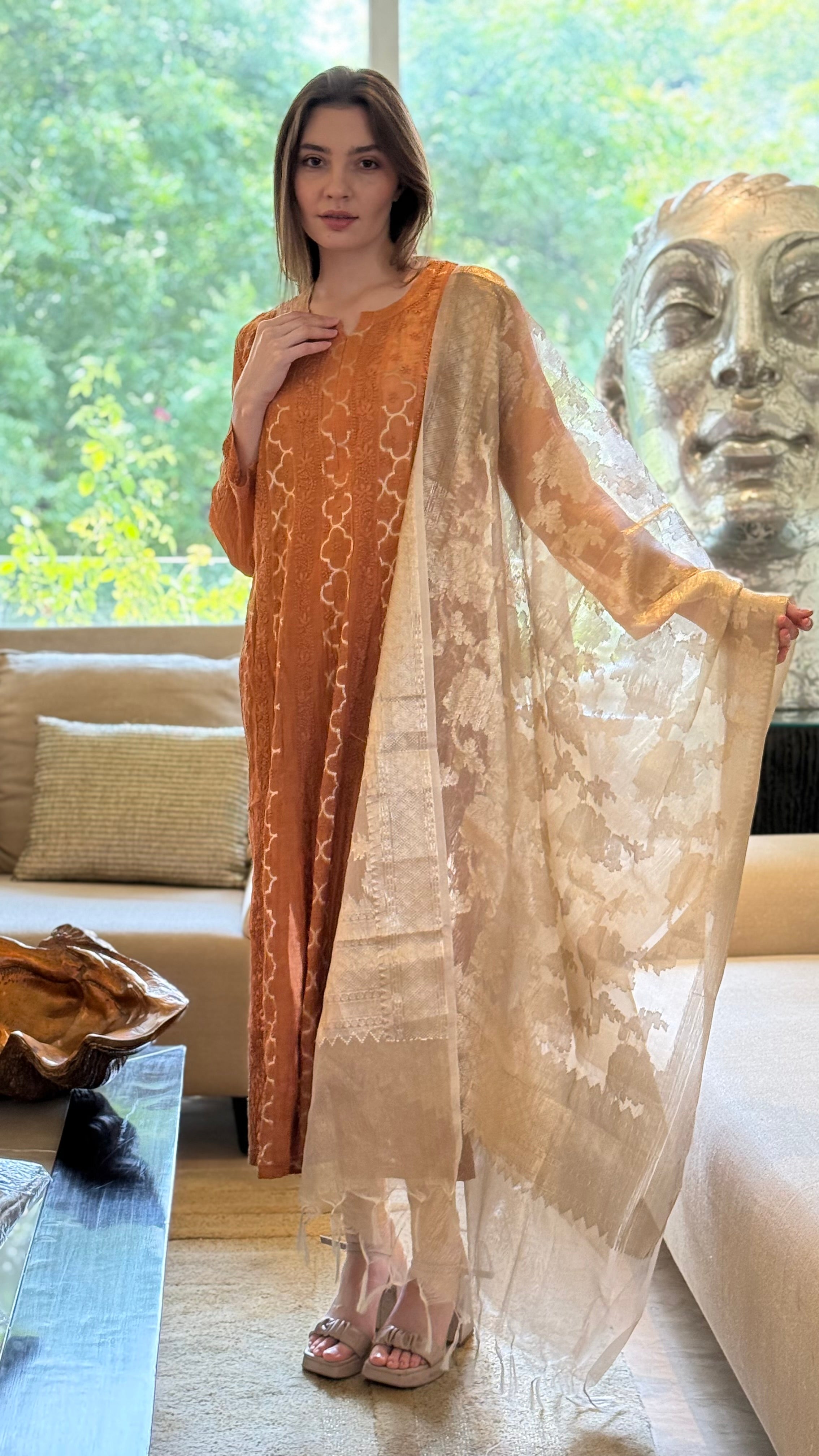 Gold Anish Kaleedar With Brocade