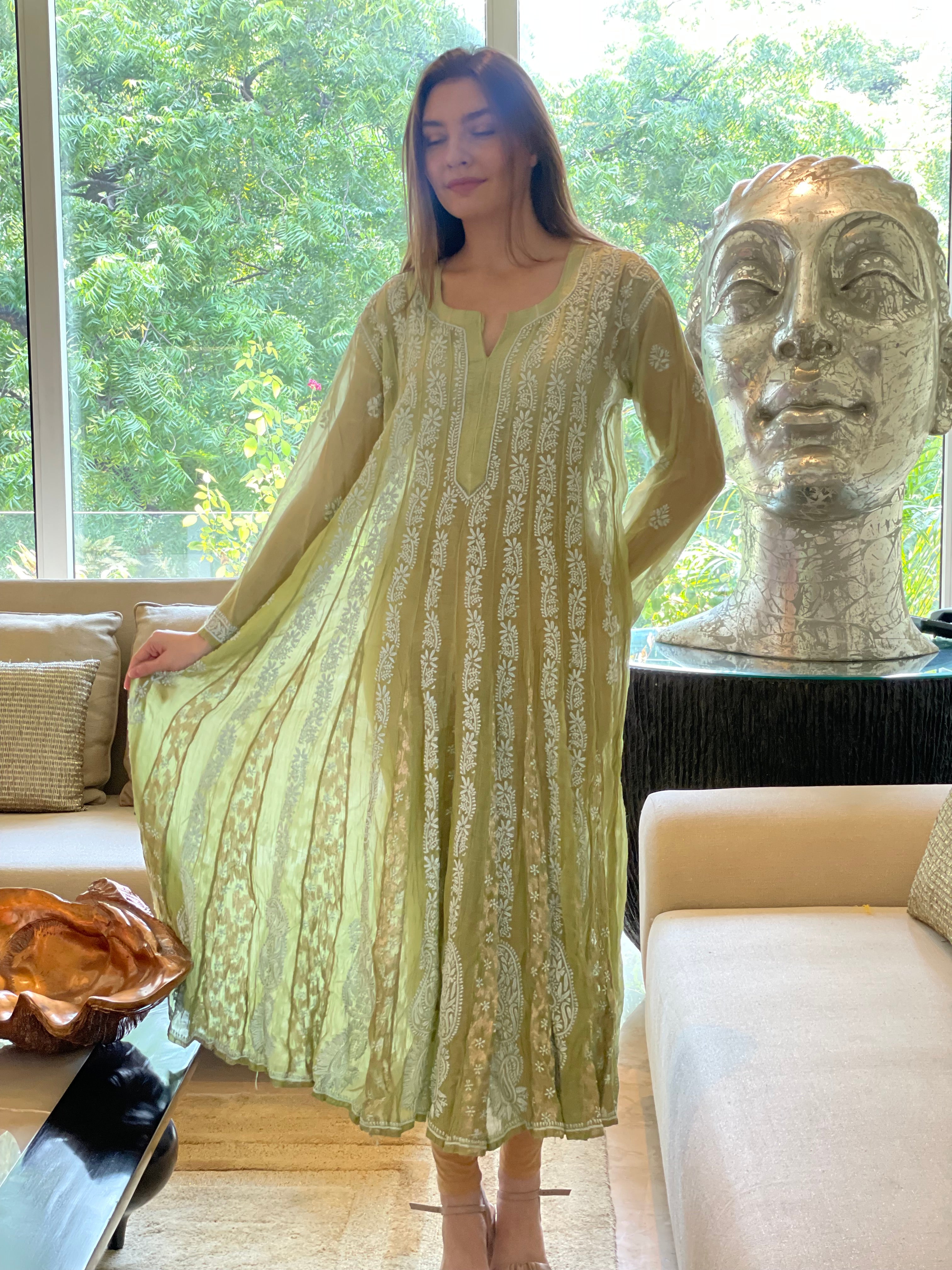 Sage Bano Mul Chanderi Anarkali With Brocade