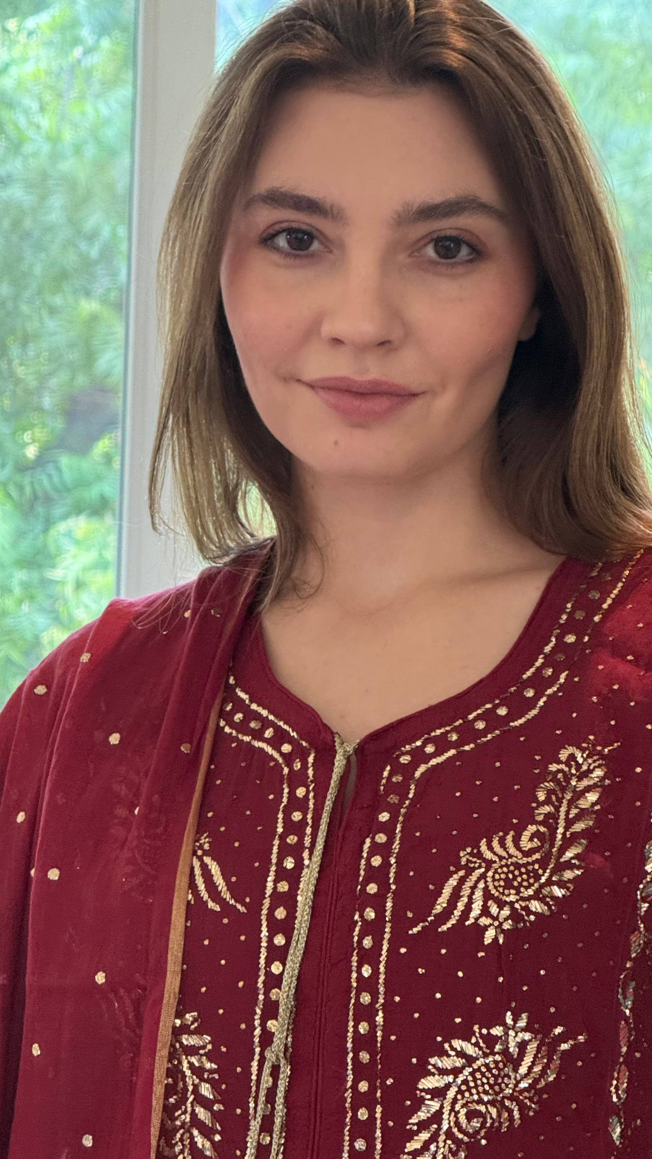Maroon Haya Kurta Dupatta Pant Set in Chanderi with Golden Pitta