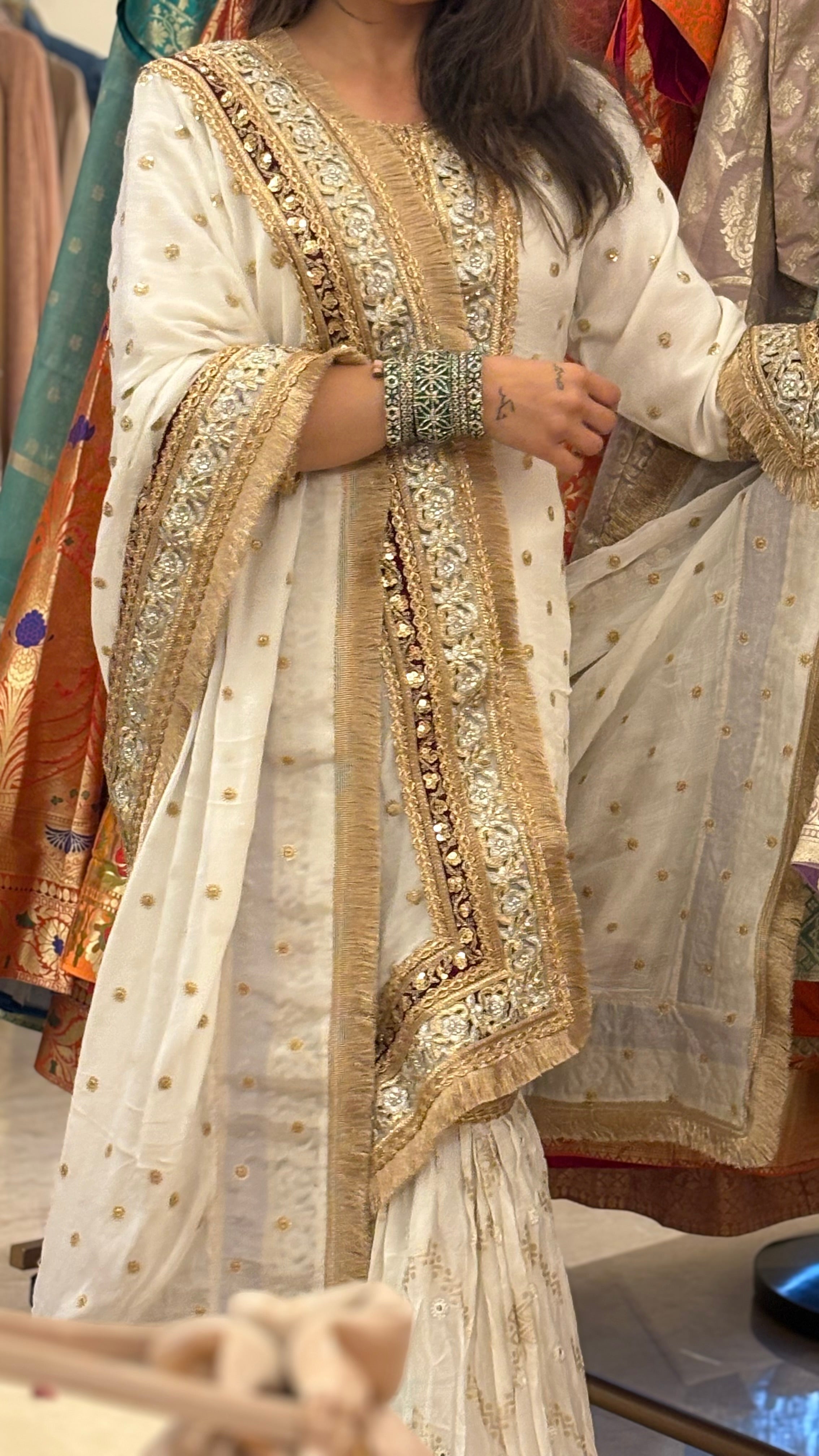 The Noor Jahan Gharara Set in Gold and Ivory