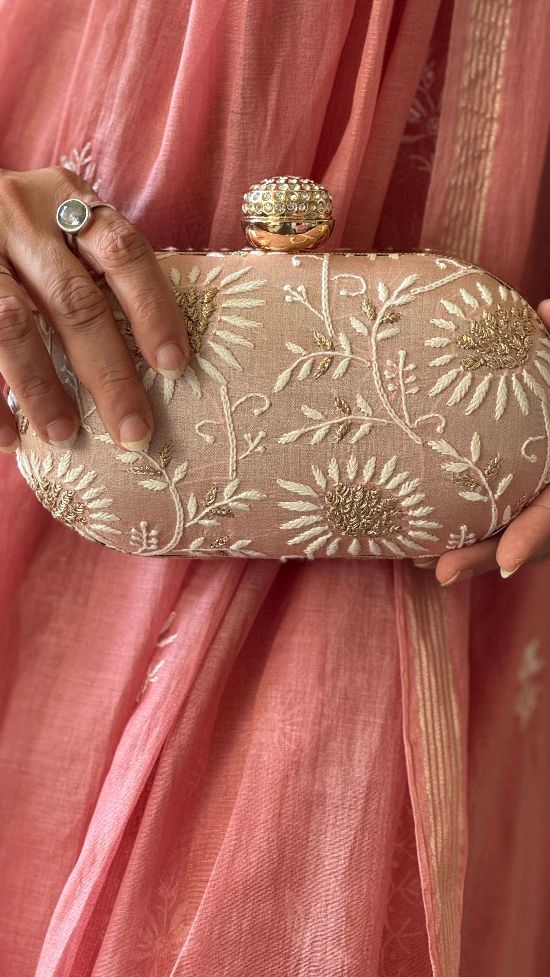 Rose Ameera Clutch With Lucknawi and Zari Emroidery