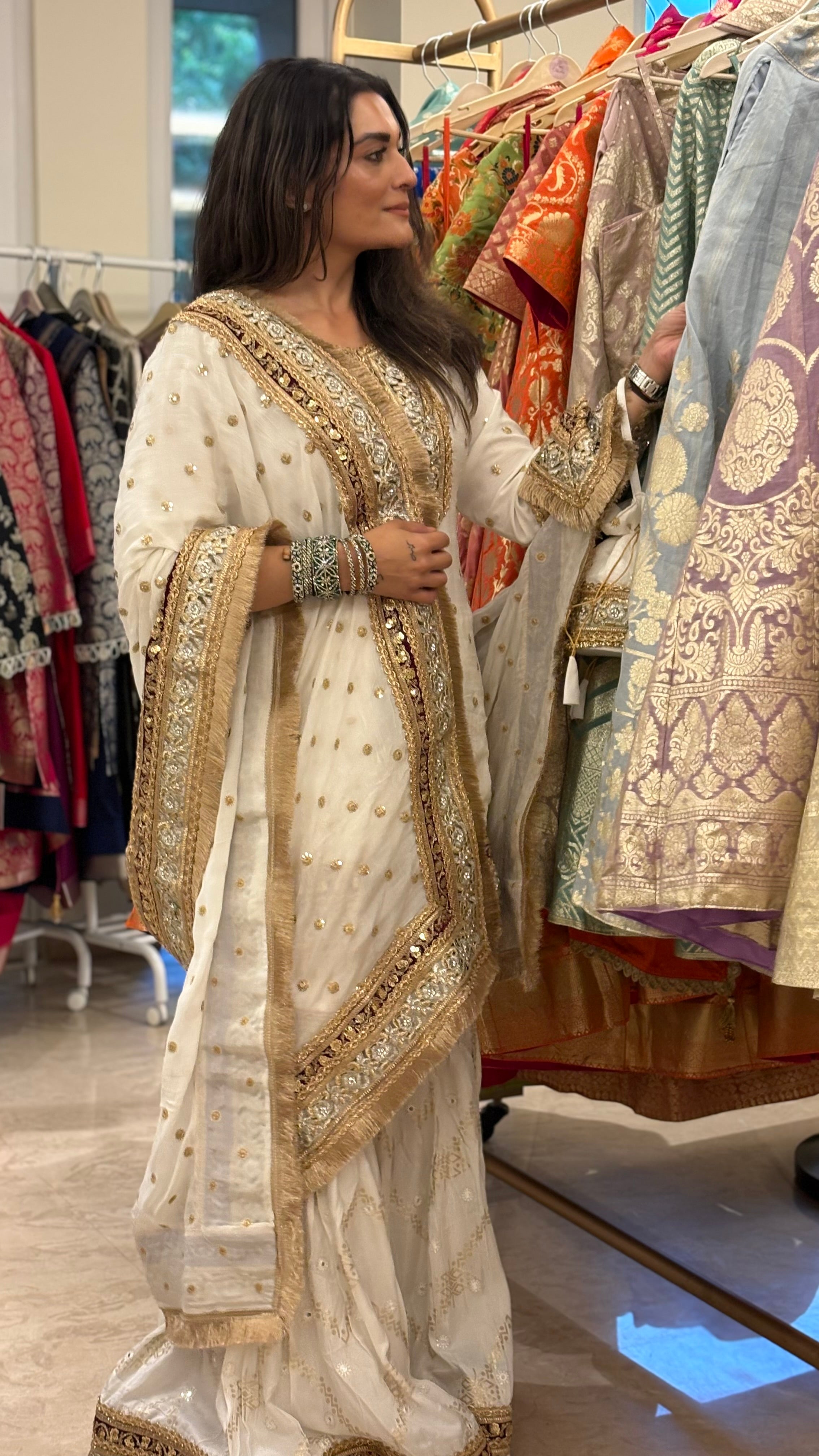 The Noor Jahan Gharara Set in Gold and Ivory