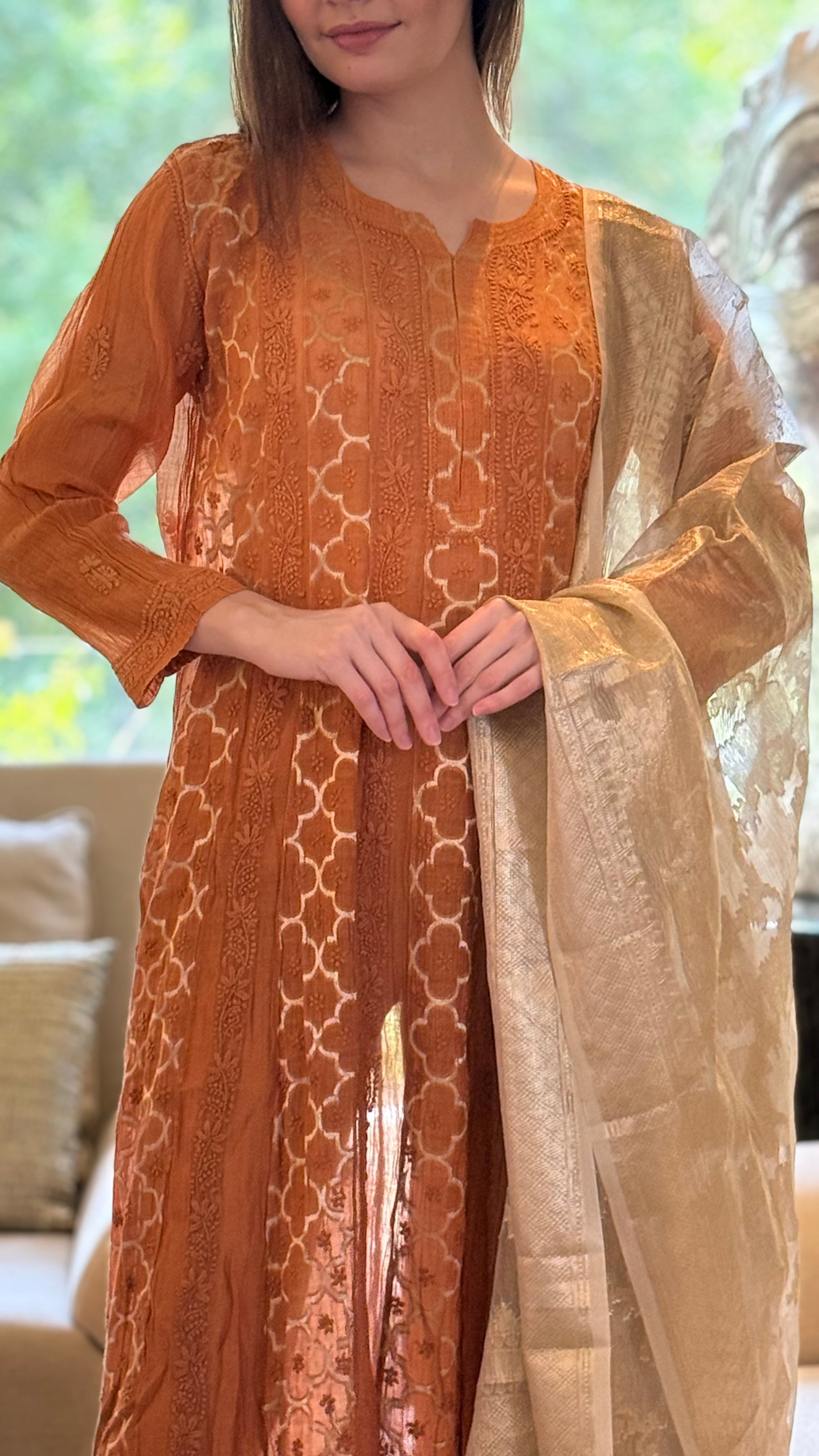 Gold Anish Kaleedar With Brocade