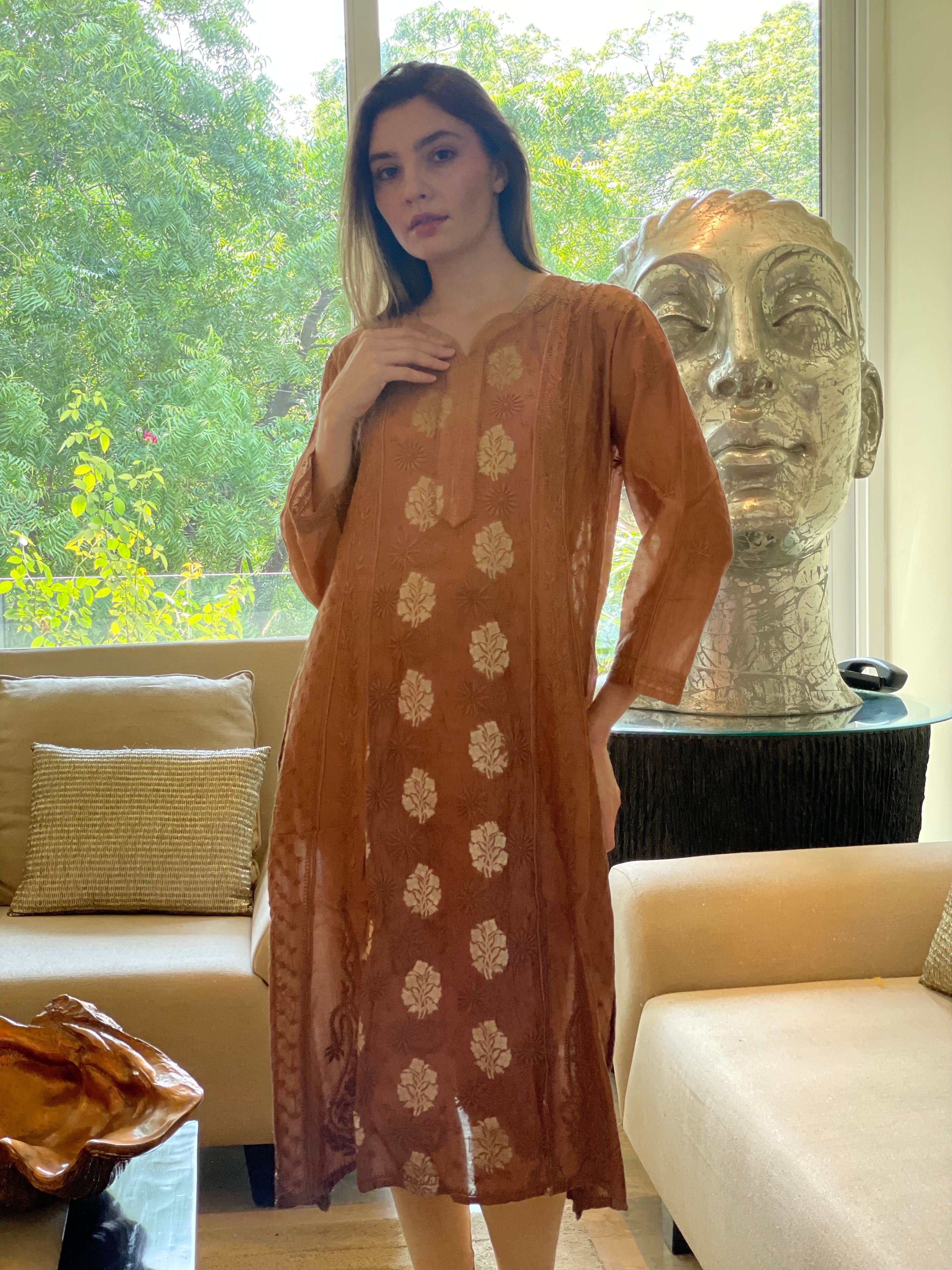 Rust Bano Mul Chanderi Anarkali With Brocade