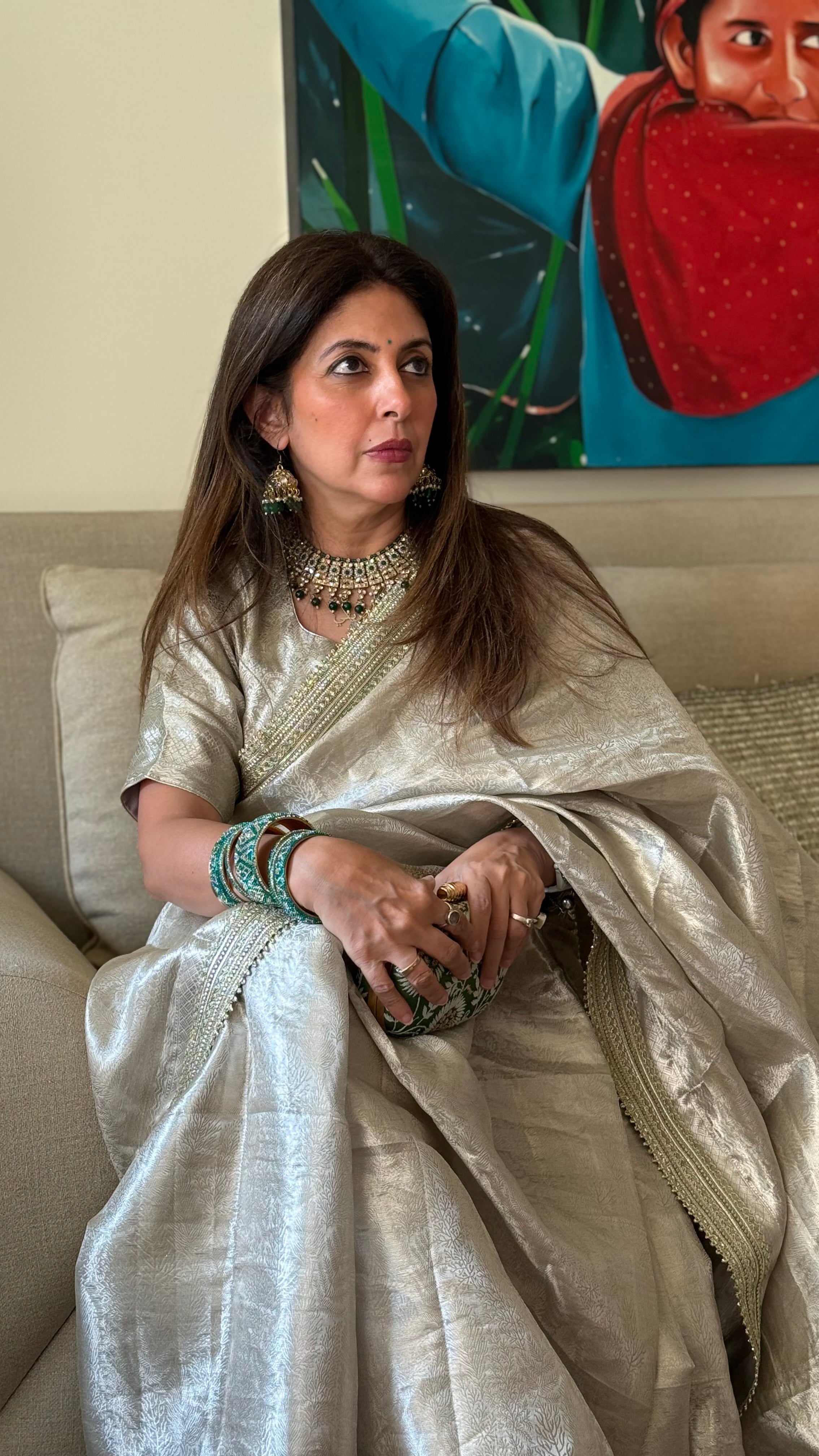Naina Silver Banarasi Tissue Saree