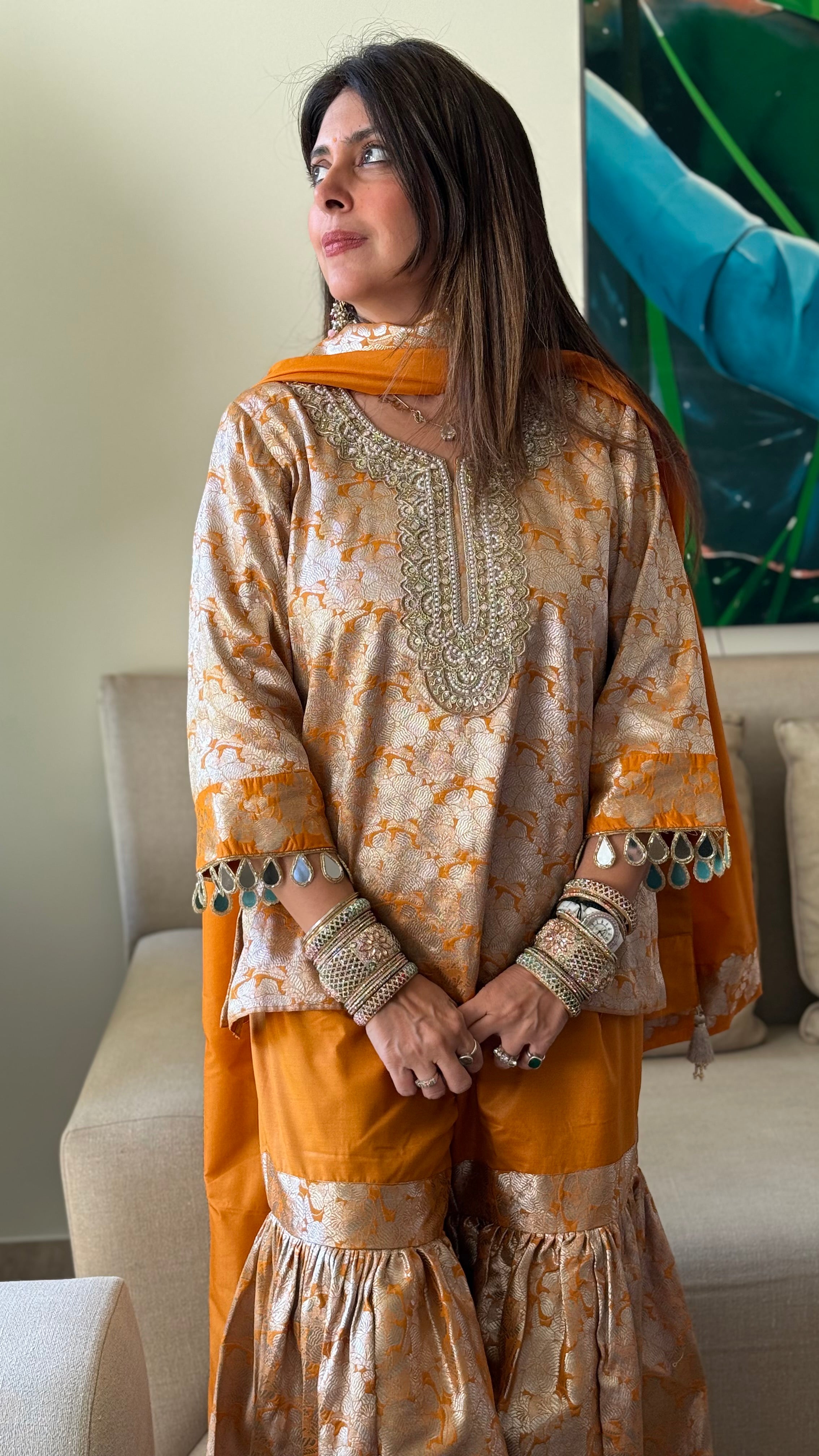 Mustard Gold Noori Gharara brocade set