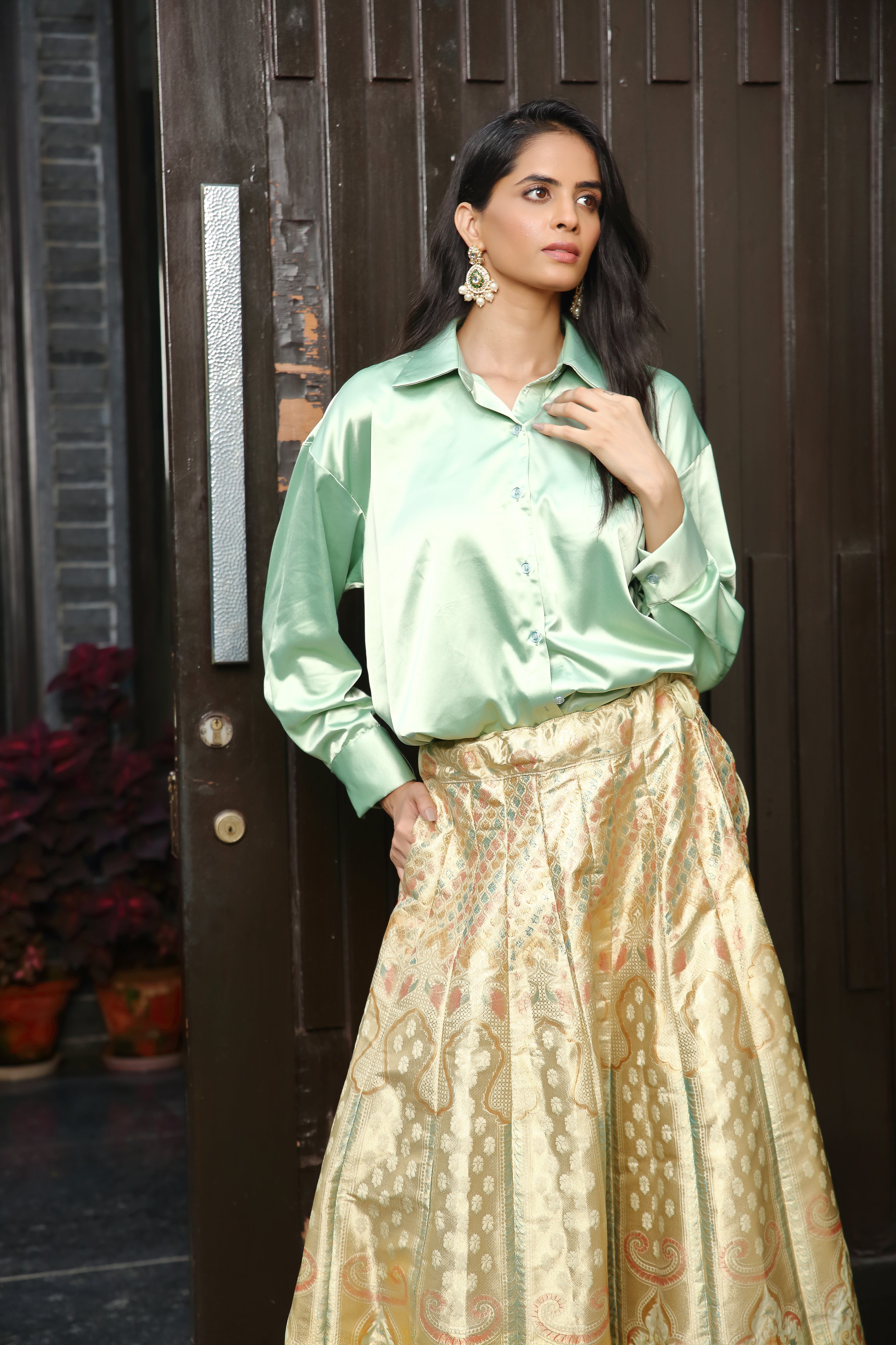 Alia Mint & Gold Ghaghra