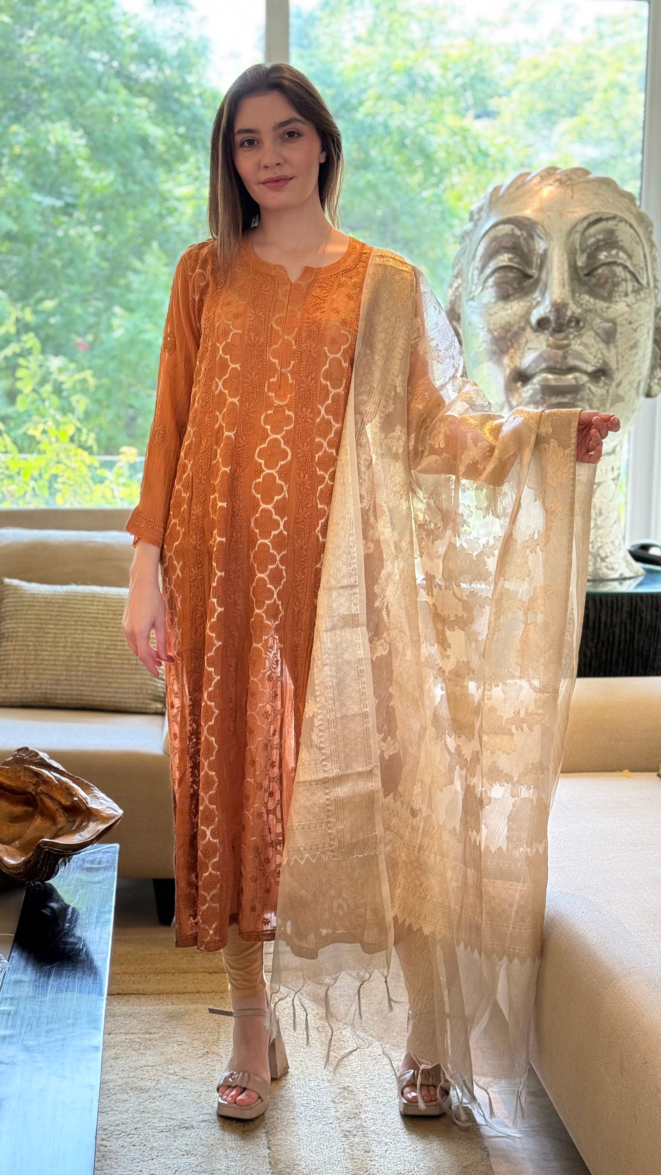 Gold Anish Kaleedar With Brocade