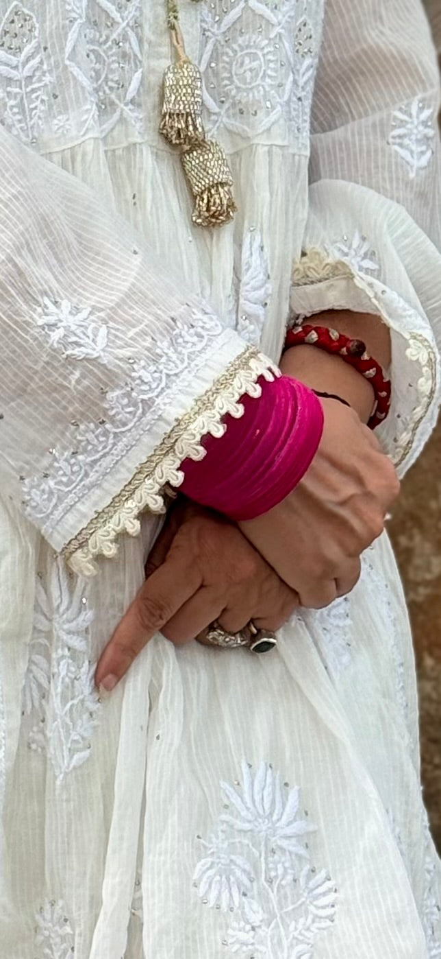 White Meher Mul Chanderi Gharara Set with Mukaish