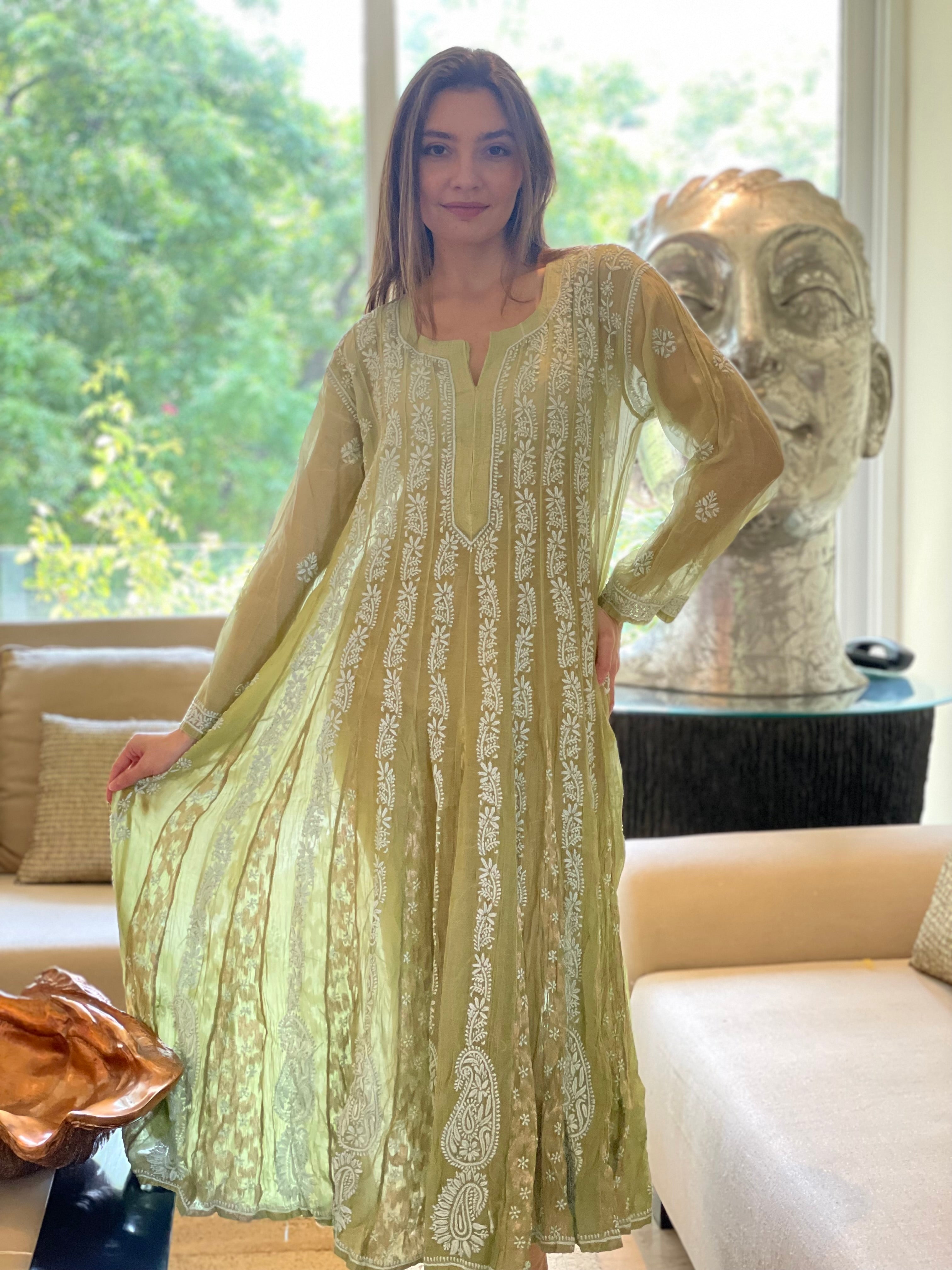 Sage Bano Mul Chanderi Anarkali With Brocade