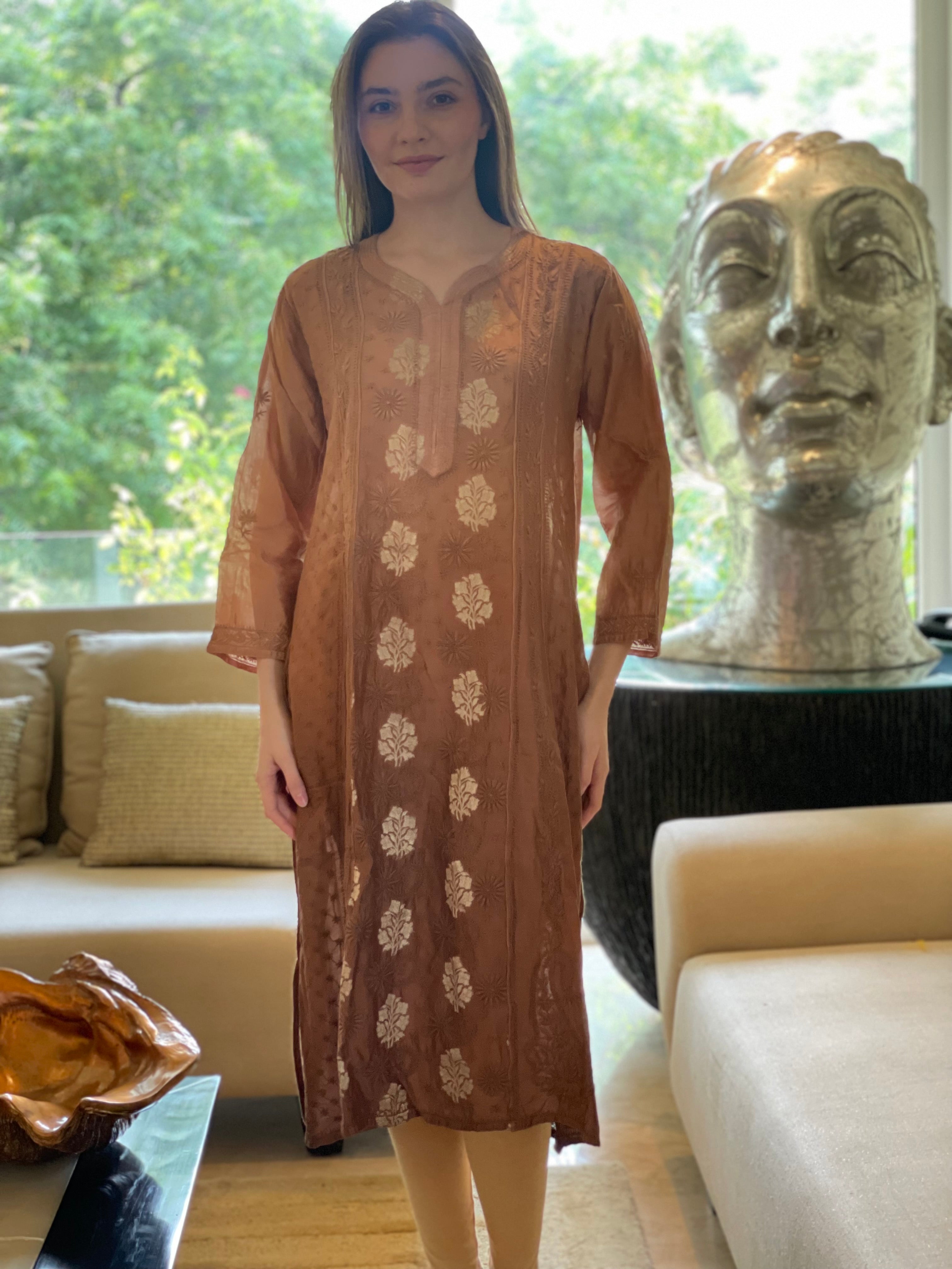 Rust Bano Mul Chanderi Anarkali With Brocade