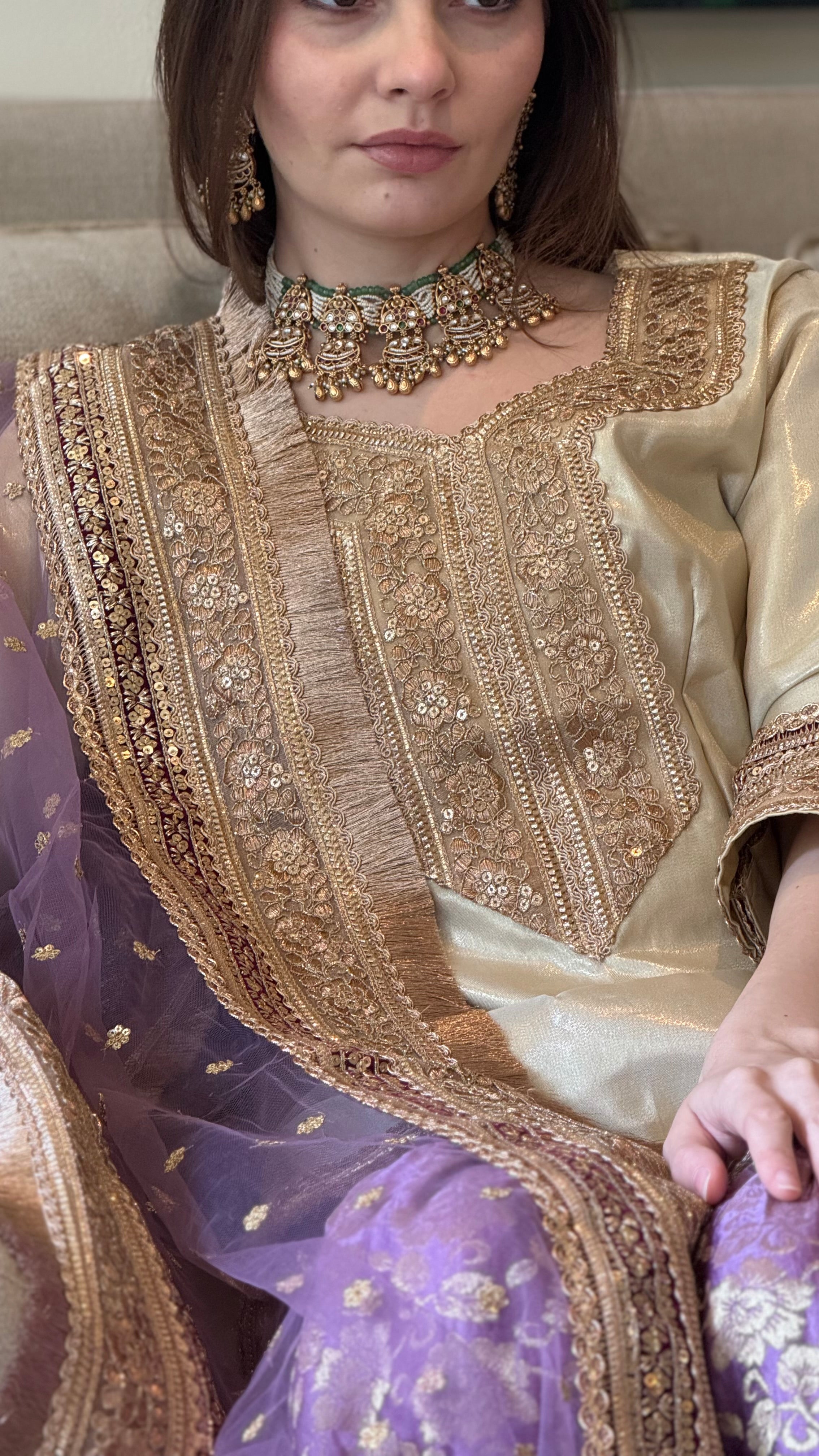 The Noor Jahan Gharara Set in Gold and Purple