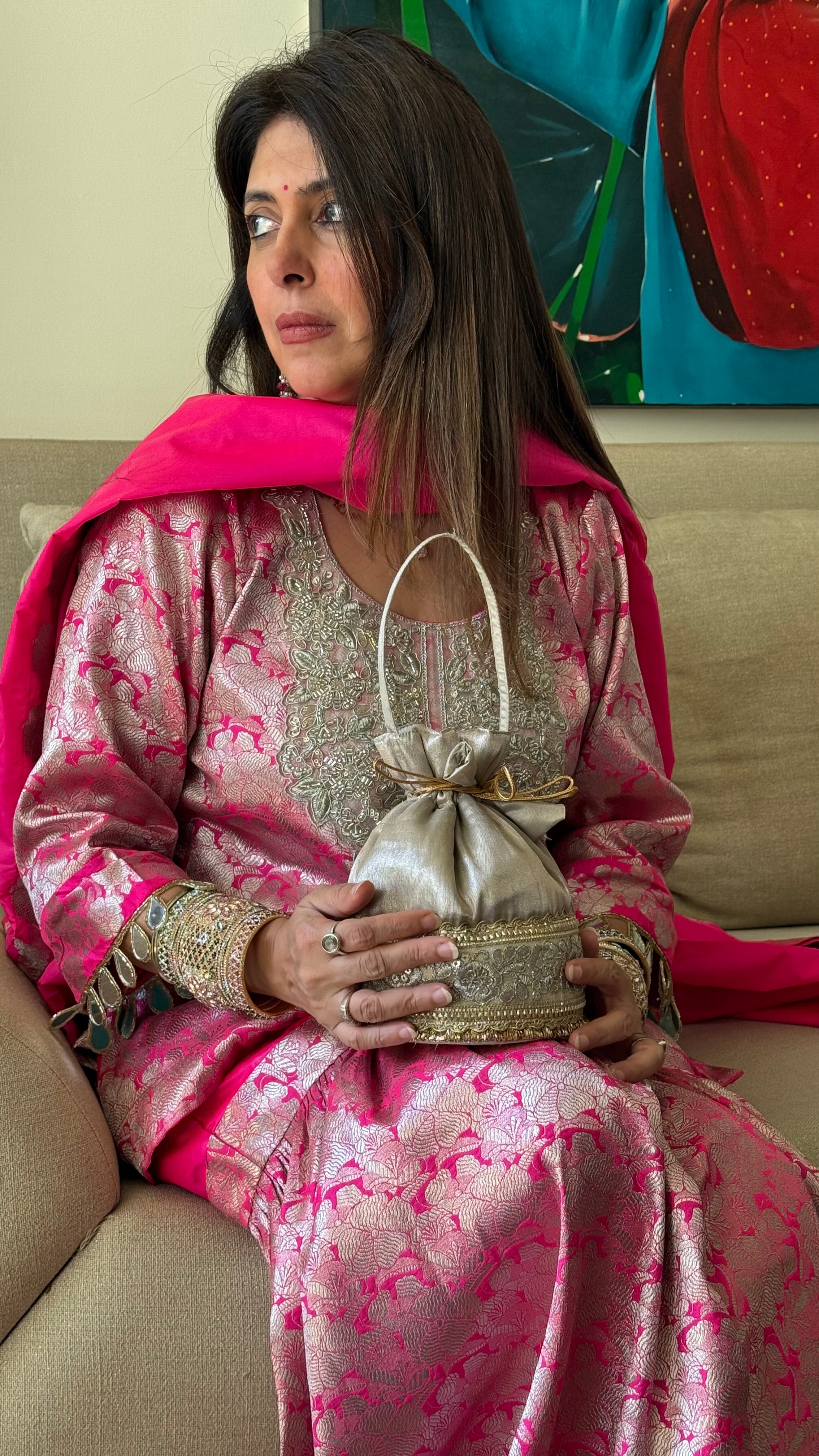 Pink Silver Noori Gharara brocade set