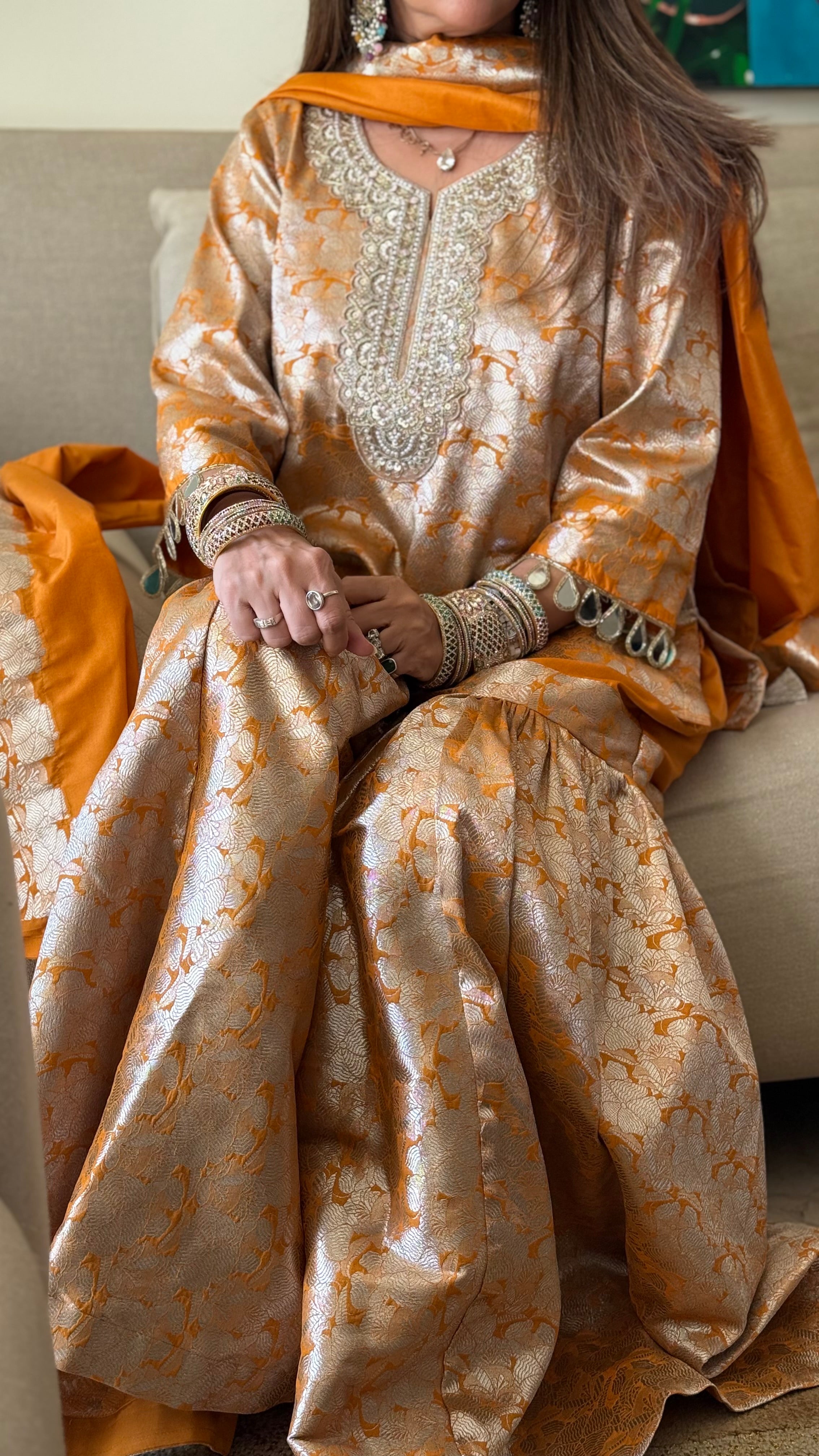 Mustard Gold Noori Gharara brocade set