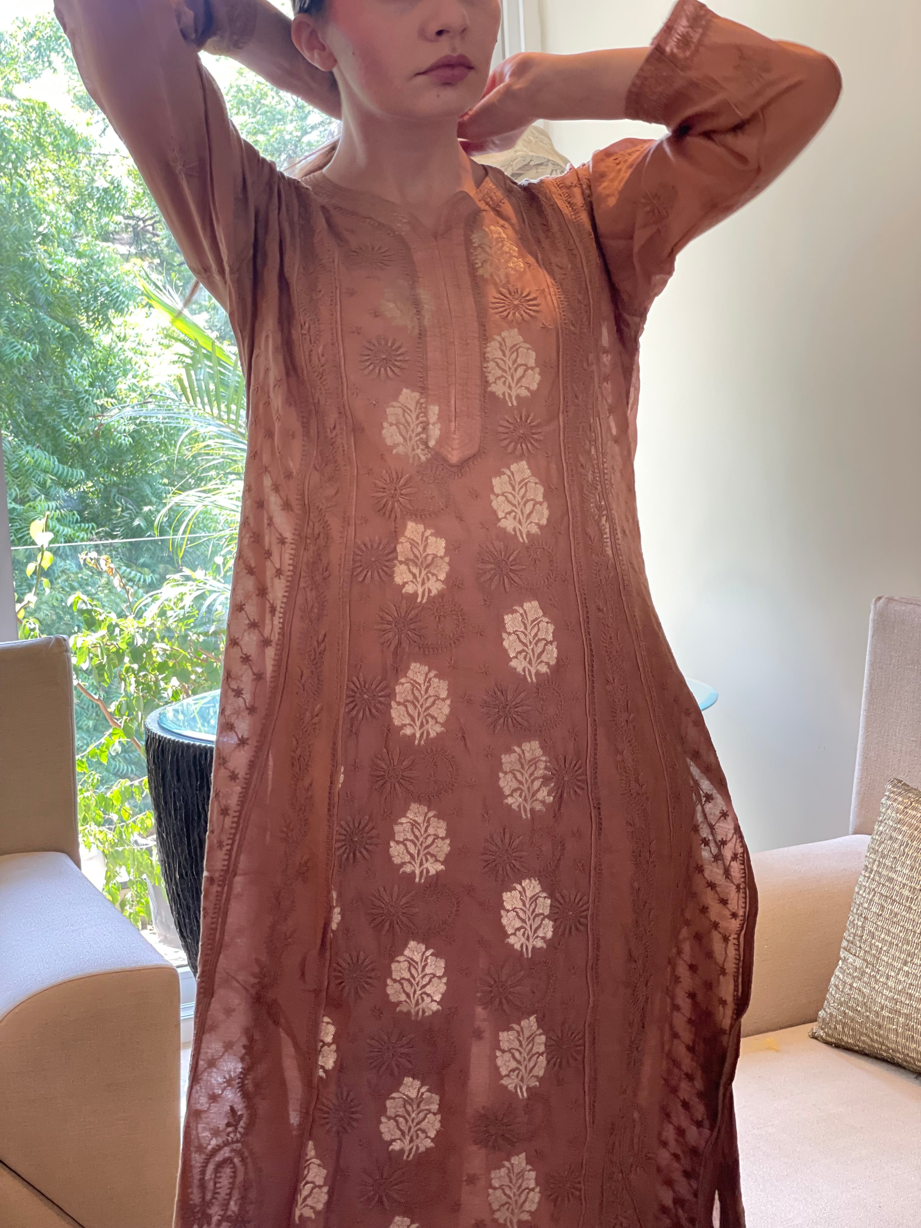 Rust Bano Mul Chanderi Anarkali With Brocade