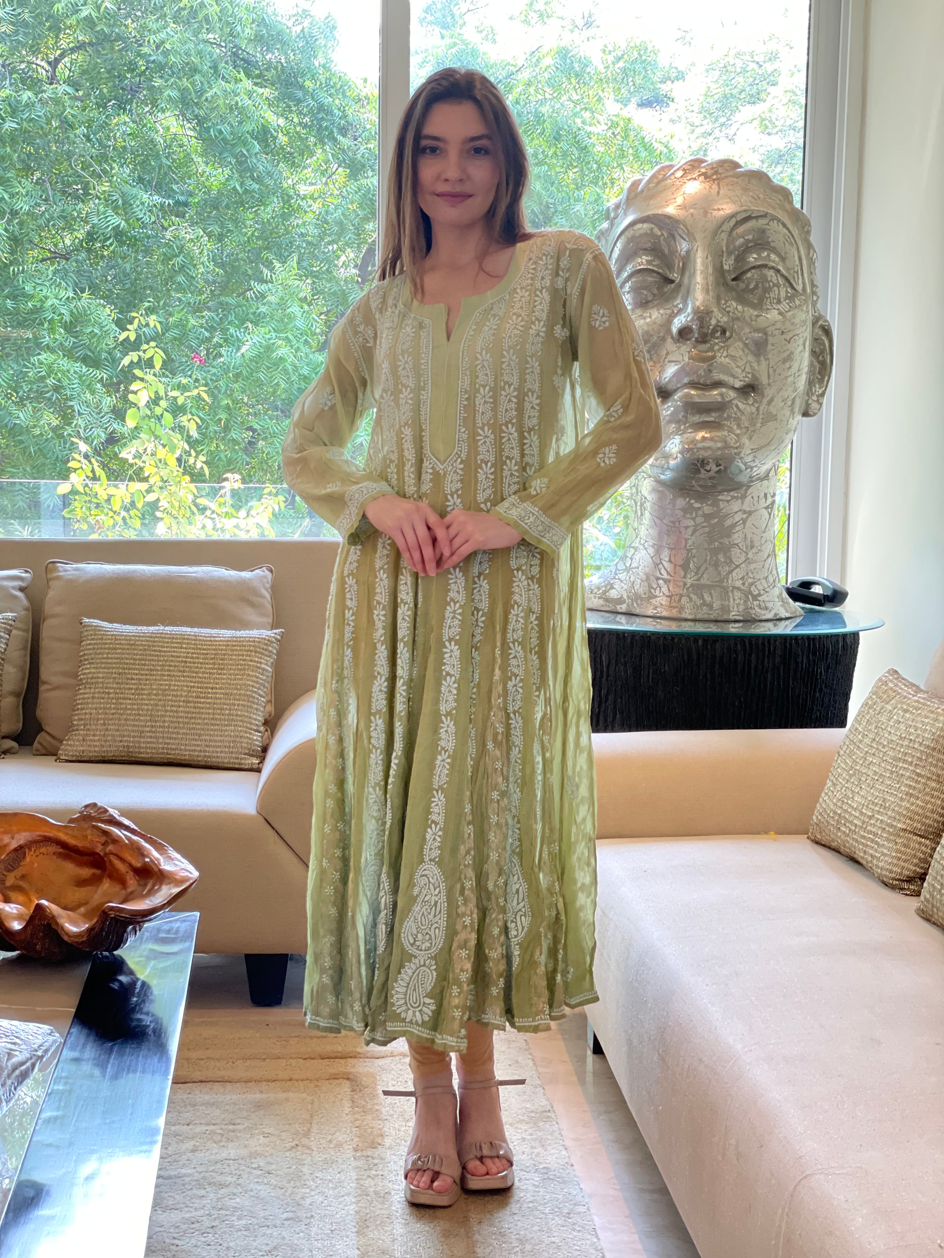 Sage Bano Mul Chanderi Anarkali With Brocade