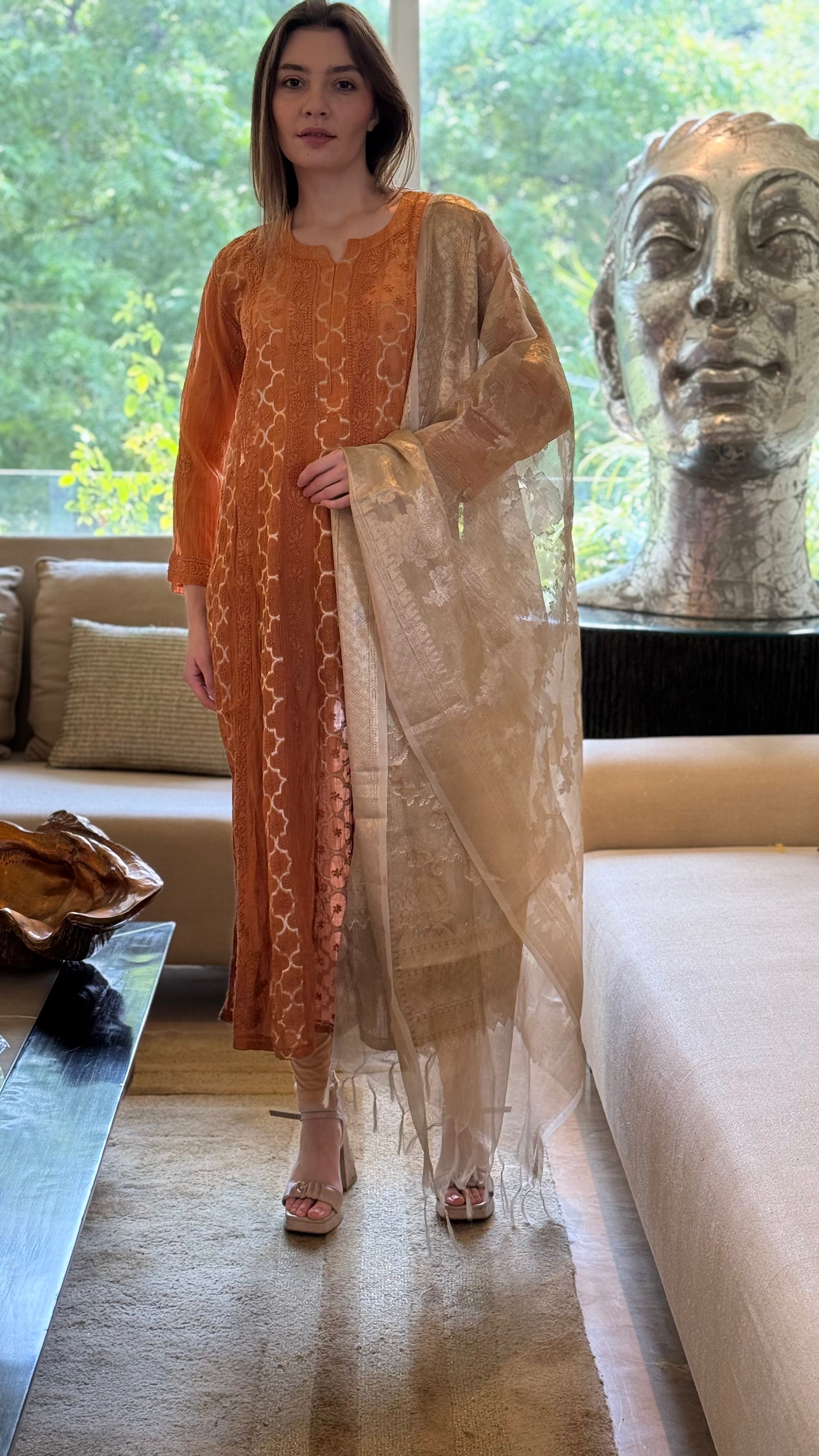 Gold Anish Kaleedar With Brocade