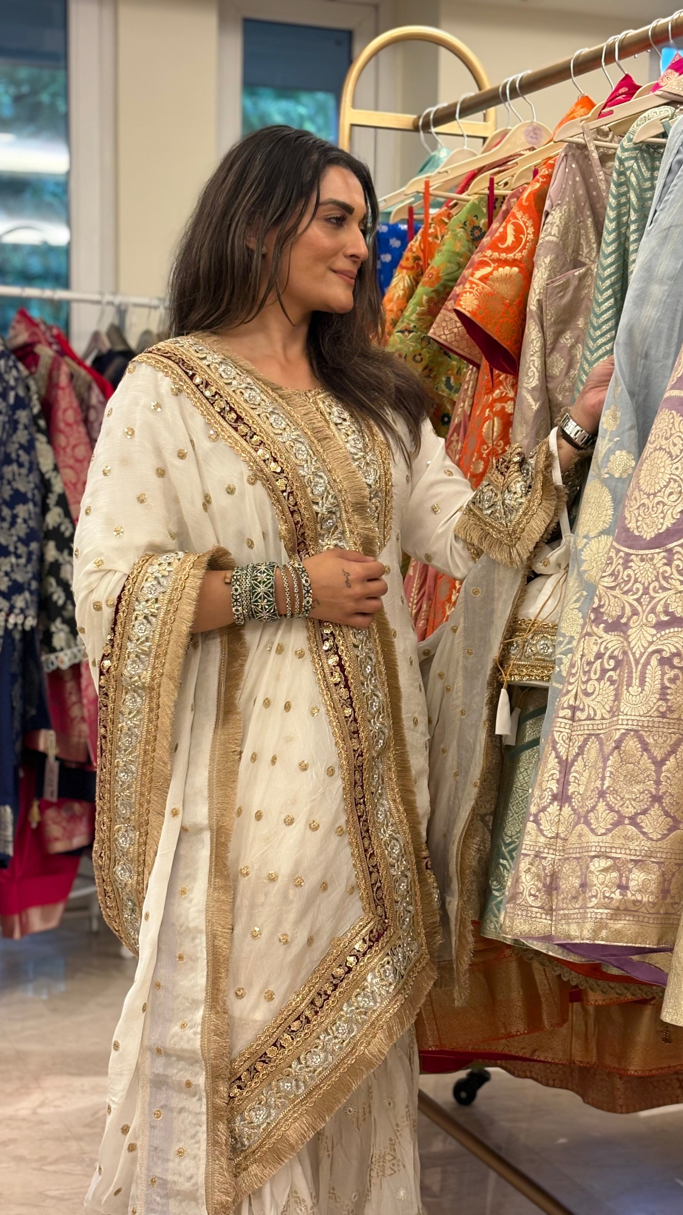 The Noor Jahan Gharara Set in Gold and Ivory