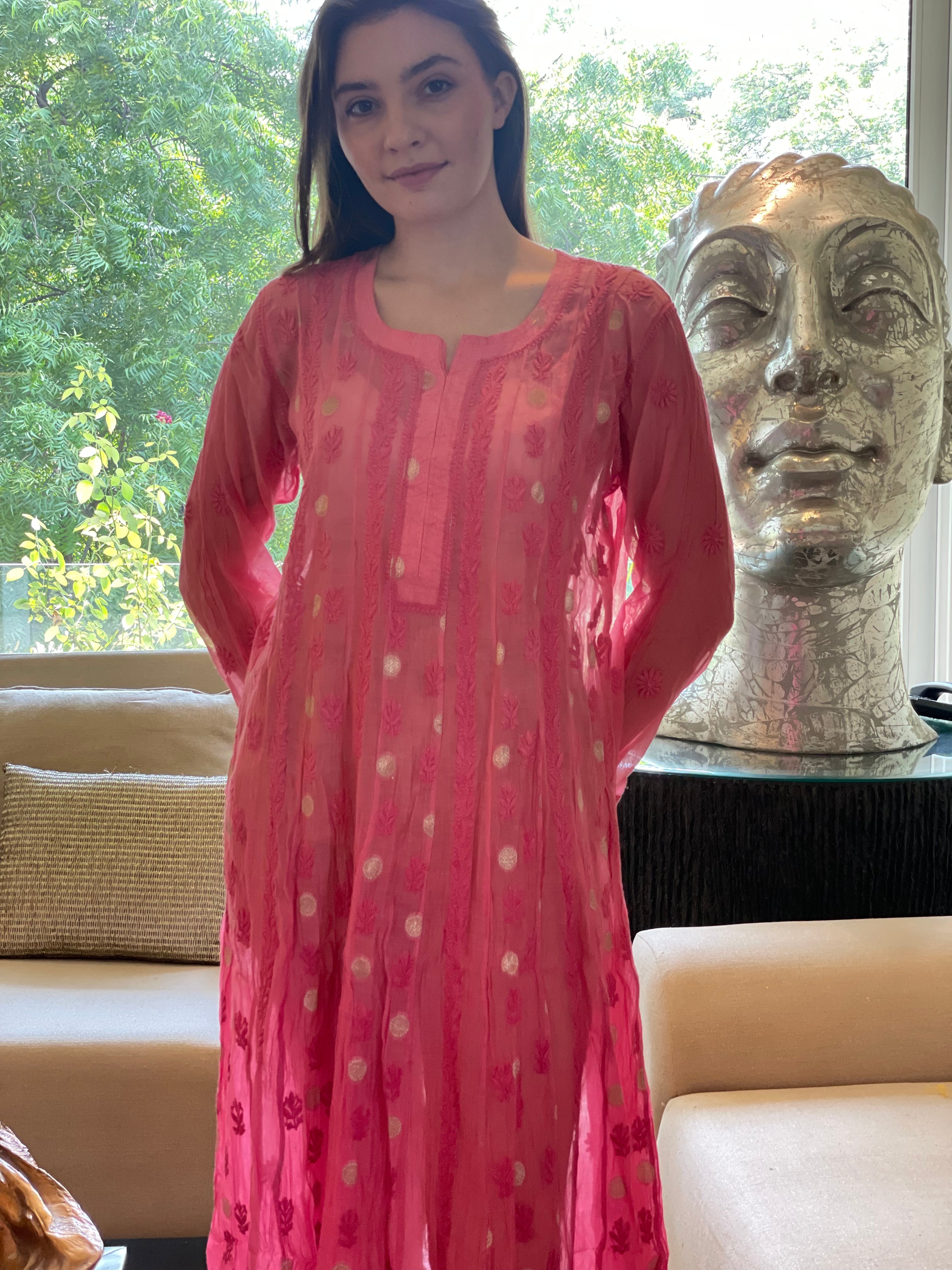 Pink Bano Mul Chanderi Anarkali With Brocade