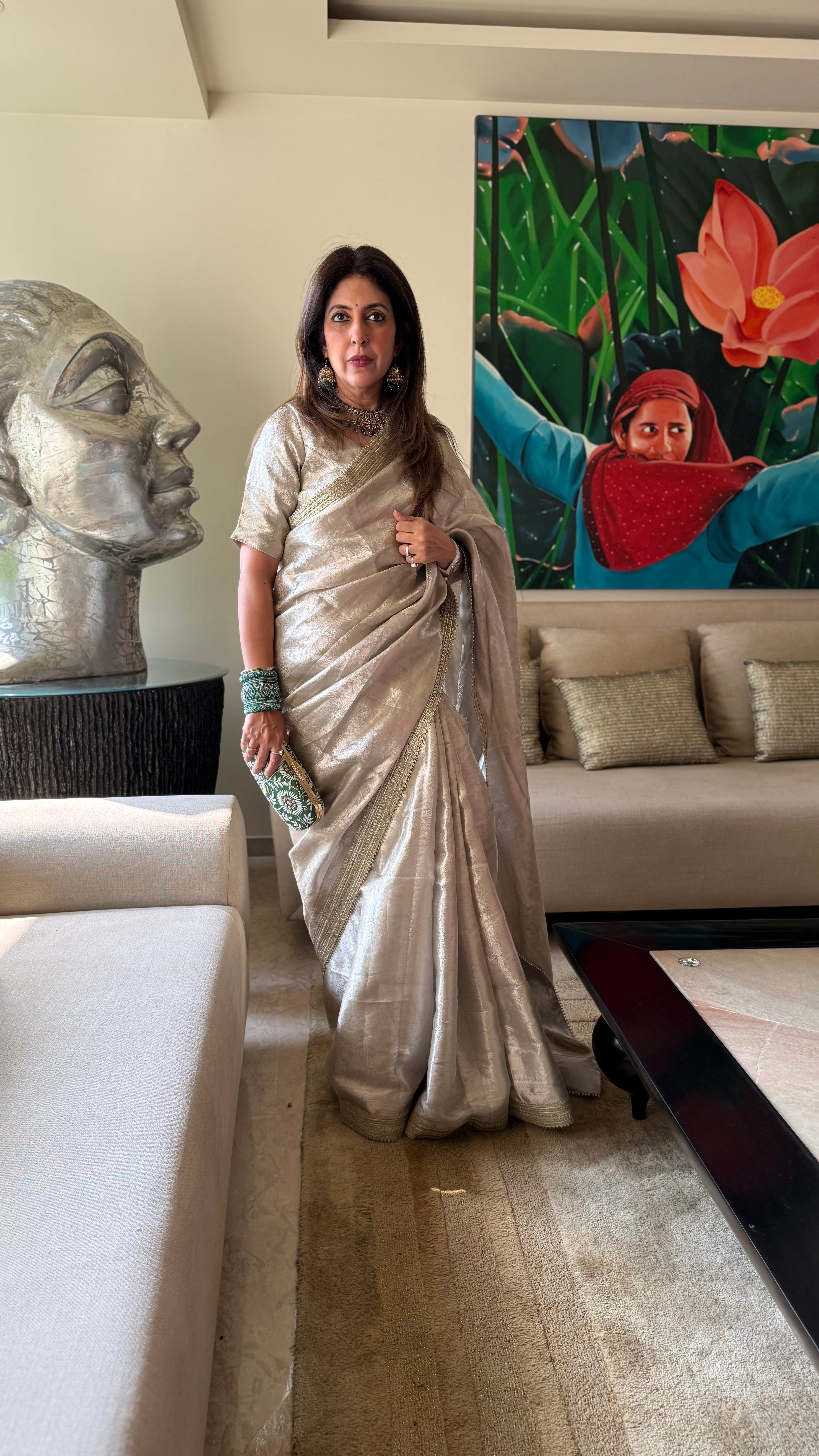 Naina Silver Banarasi Tissue Saree