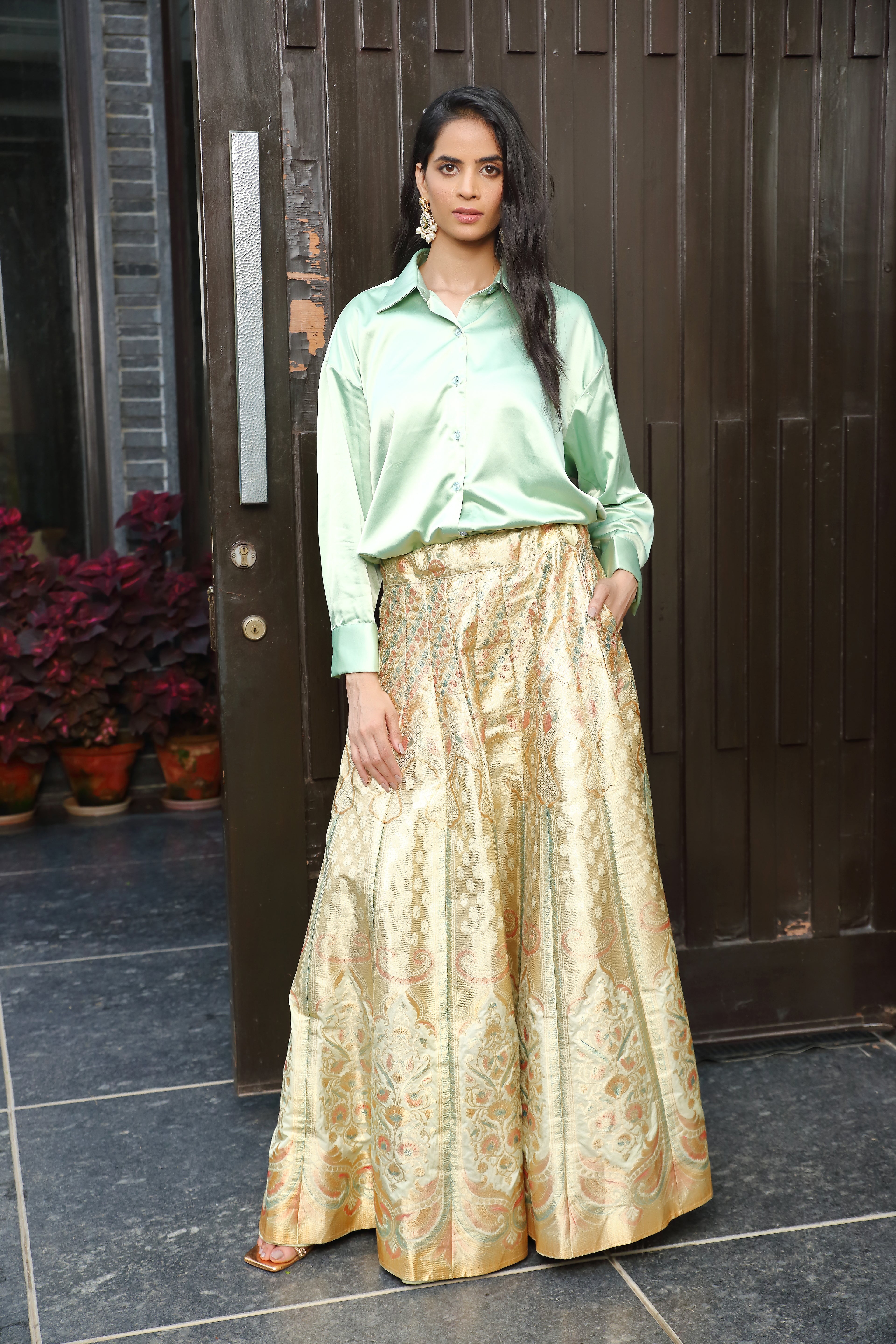 Alia Mint & Gold Ghaghra