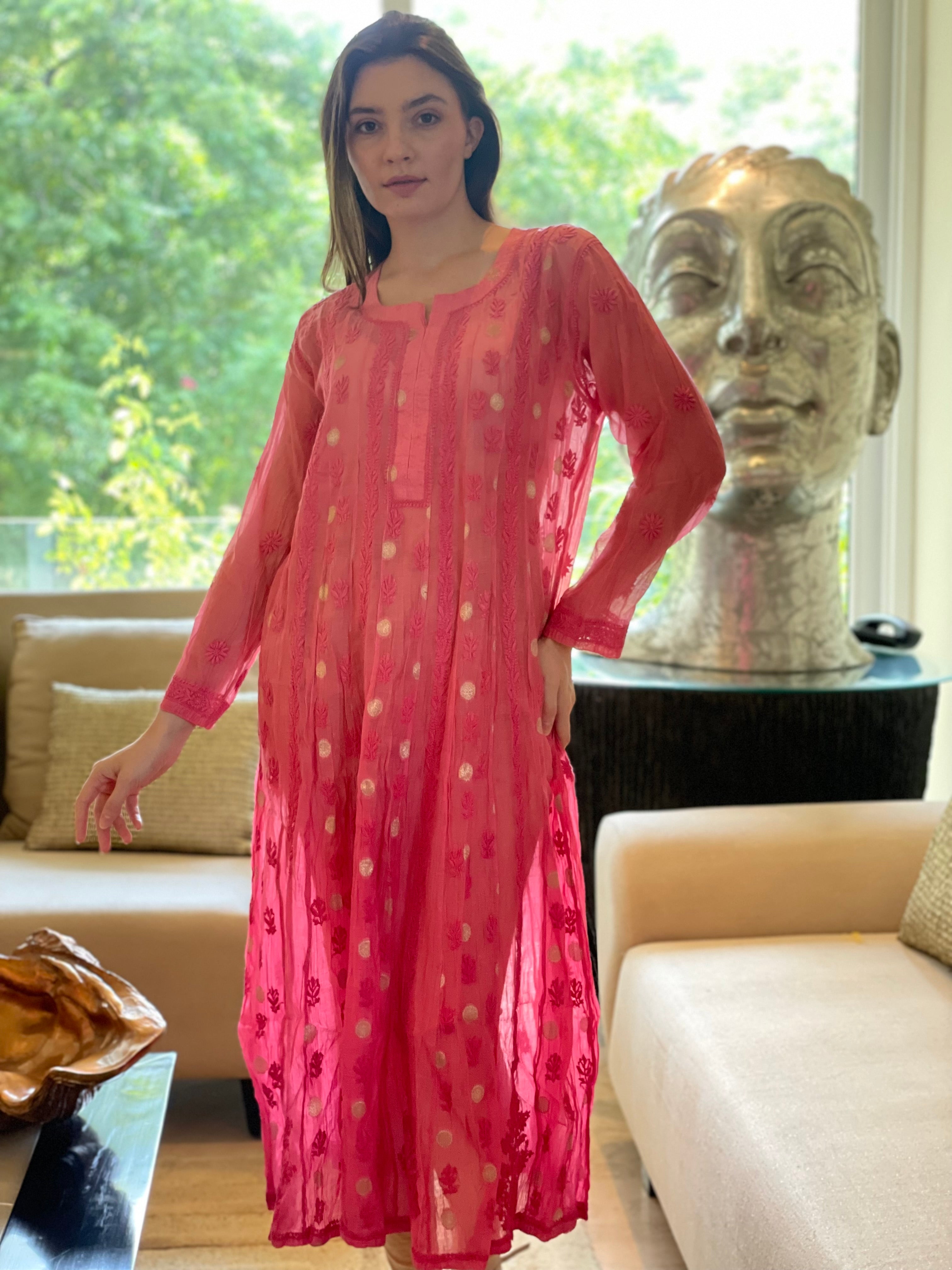 Pink Bano Mul Chanderi Anarkali With Brocade