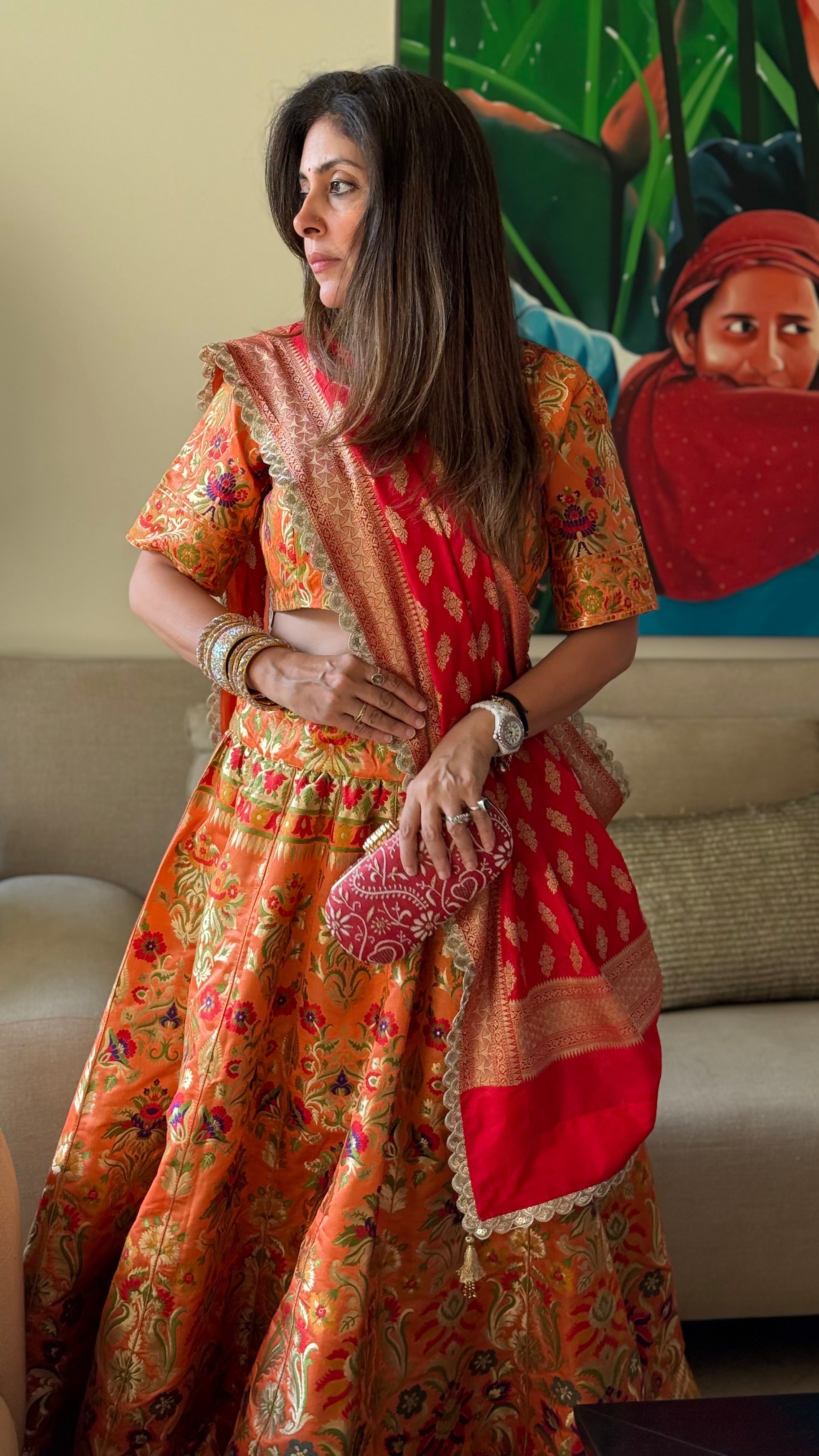 Orange & Red Niamat Ghaghra set