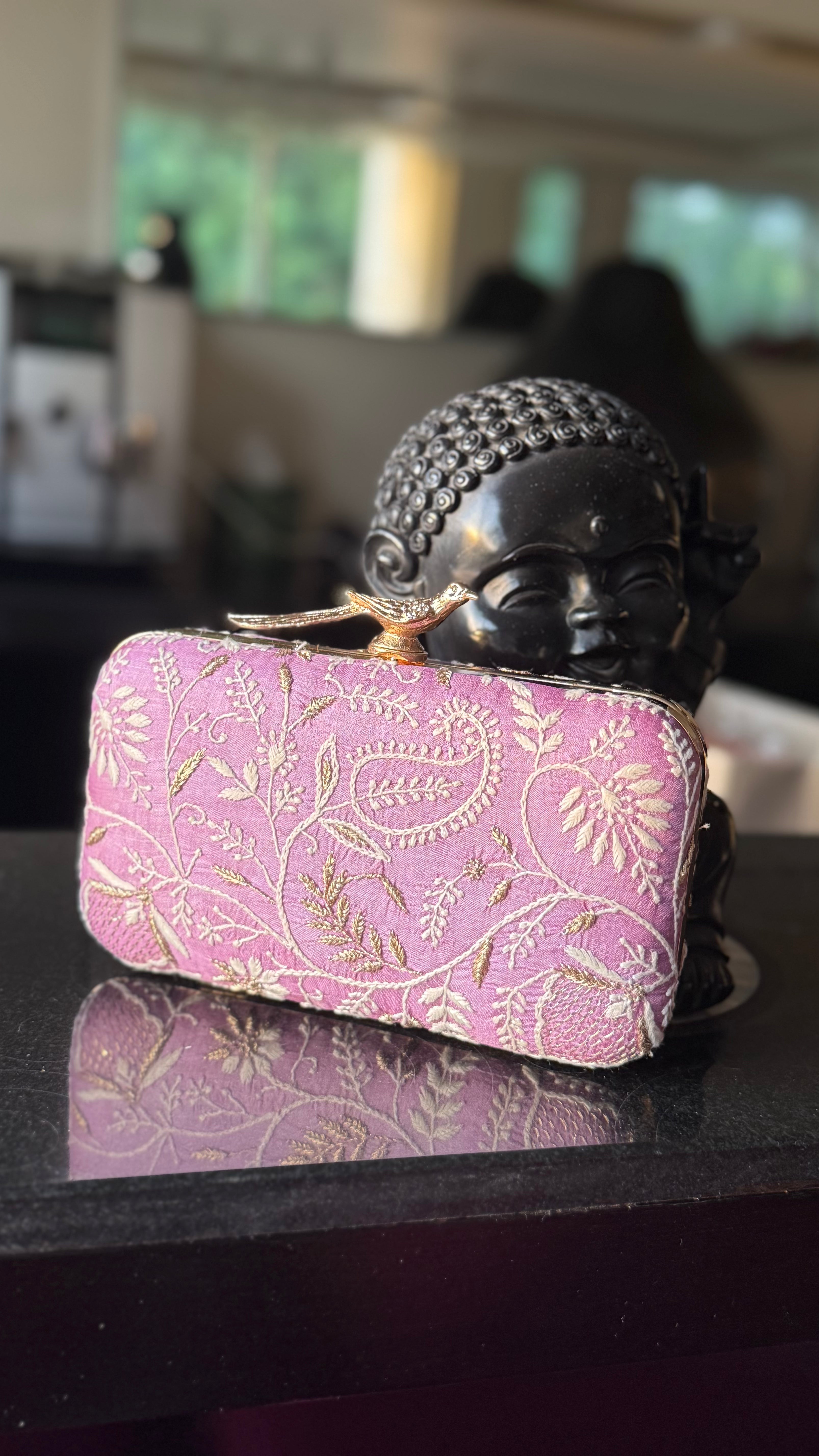 Lilac Ameera Clutch With Lucknawi and Zari Emroidery