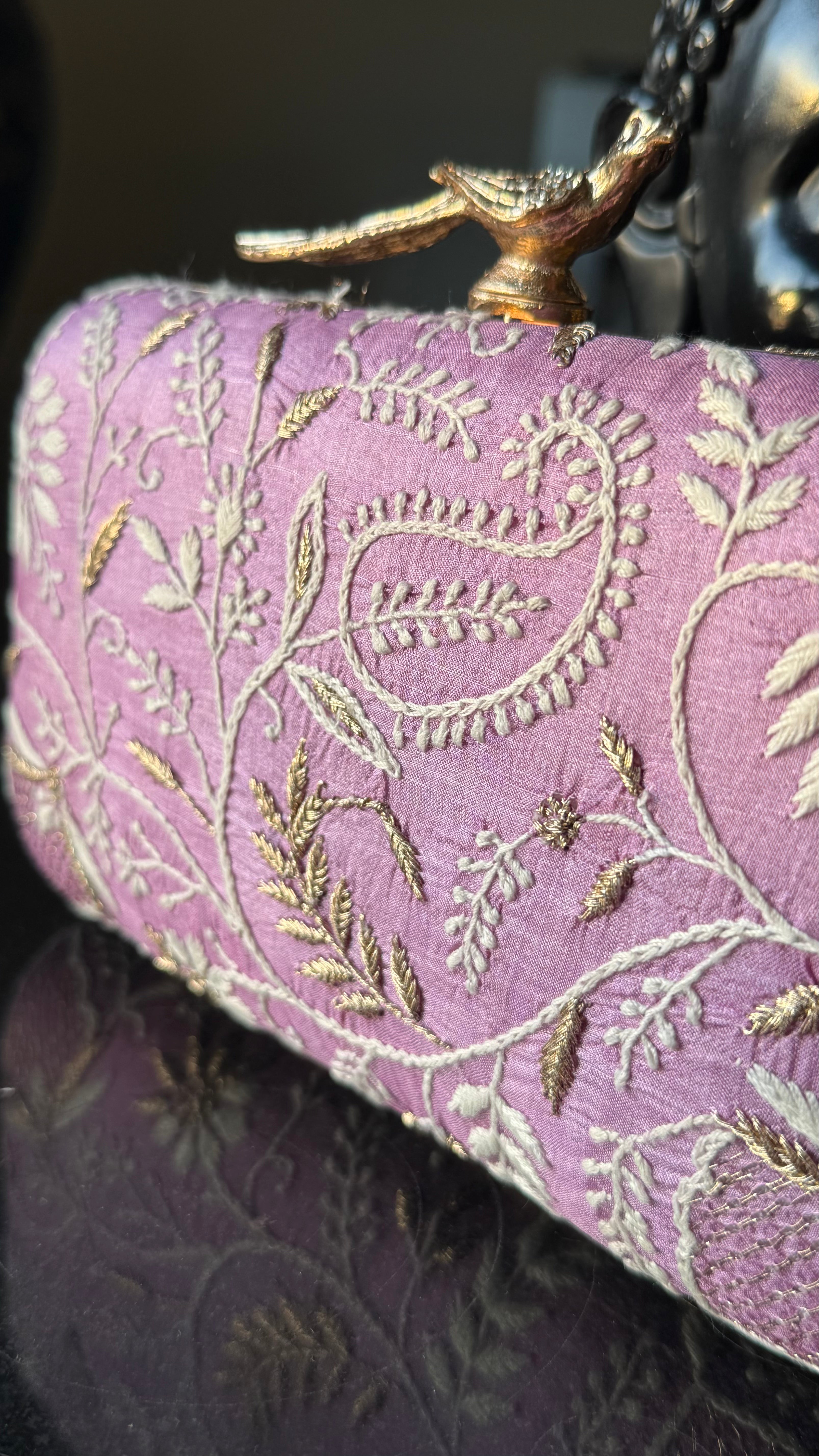 Lilac Ameera Clutch With Lucknawi and Zari Emroidery