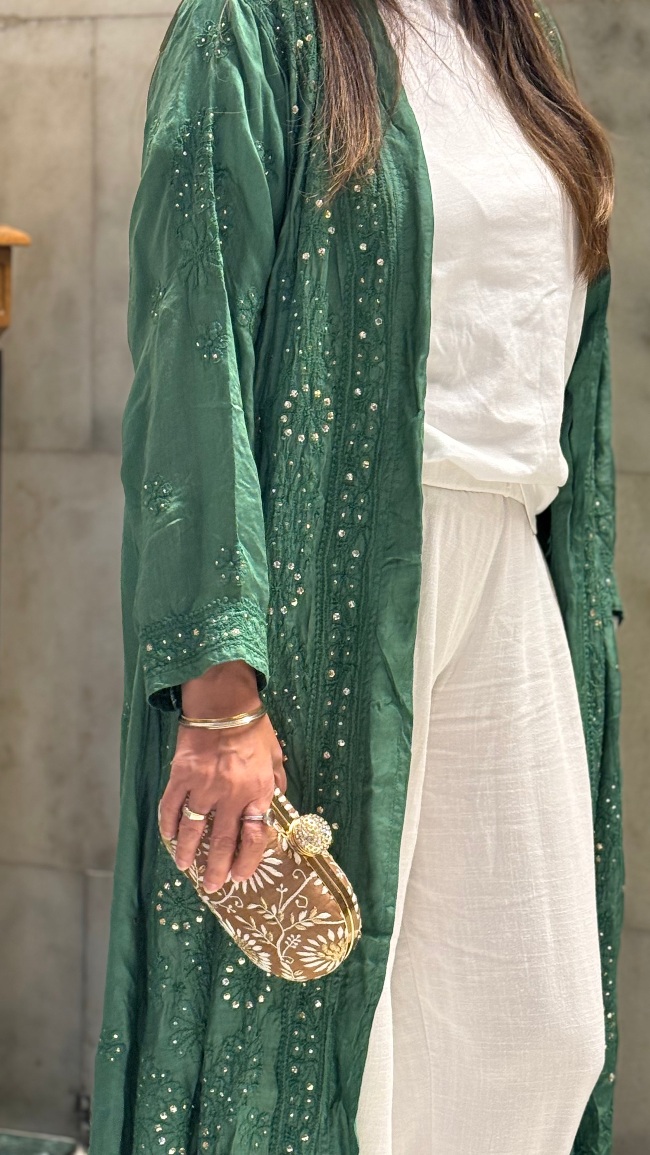 Brown Ameera Clutch With Lucknawi and Zari Emroidery