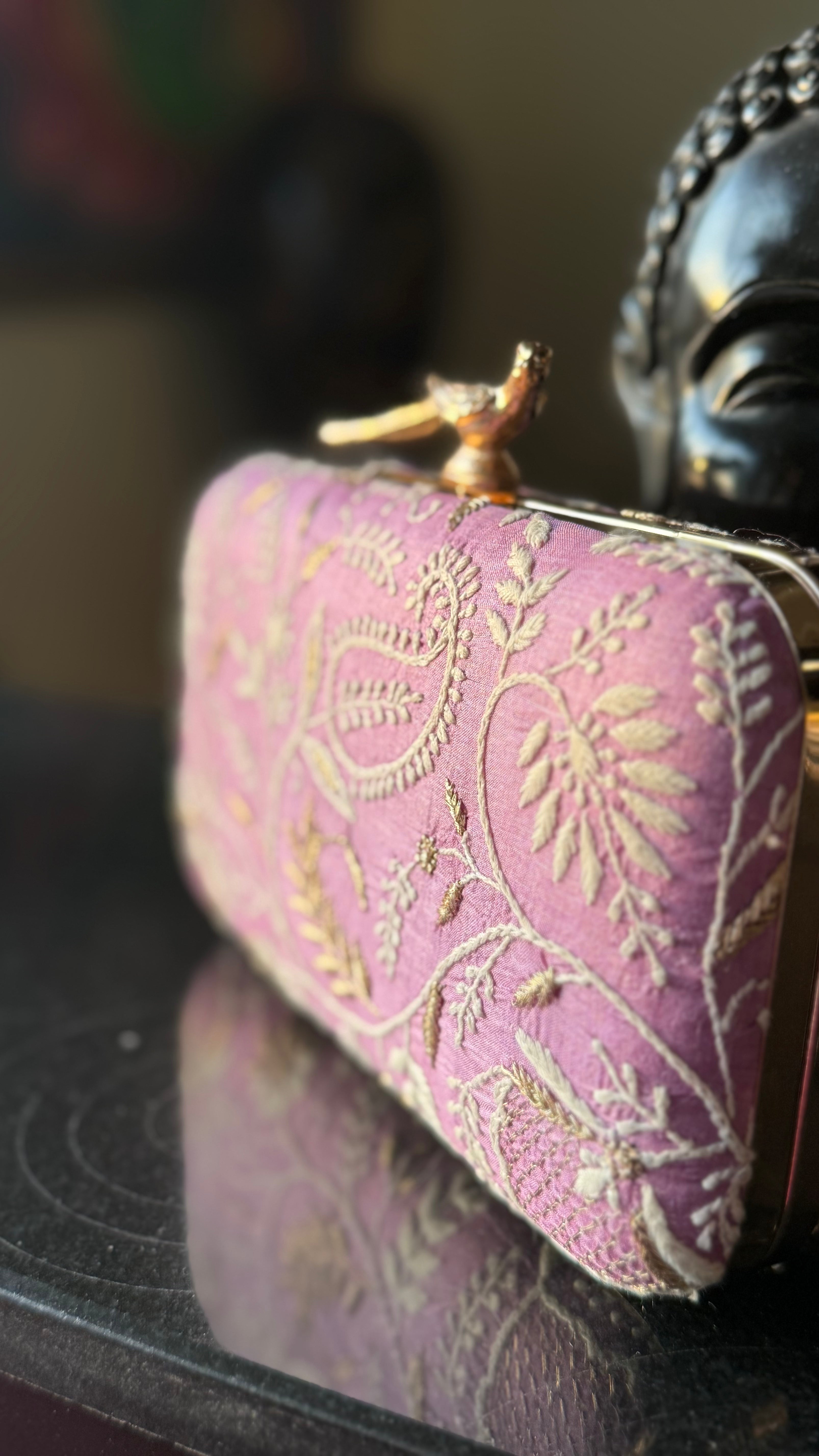 Lilac Ameera Clutch With Lucknawi and Zari Emroidery