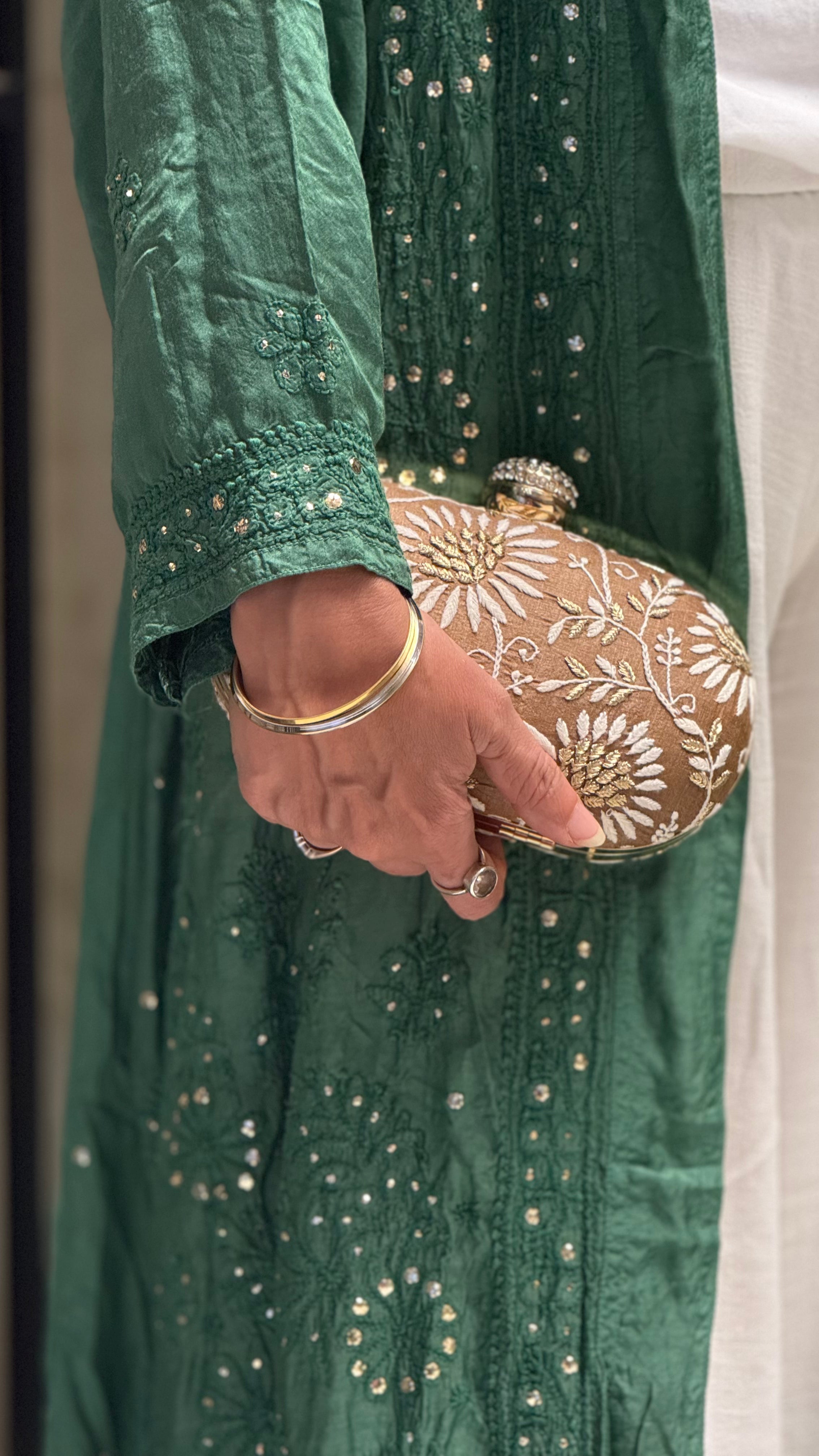 Brown Ameera Clutch With Lucknawi and Zari Emroidery
