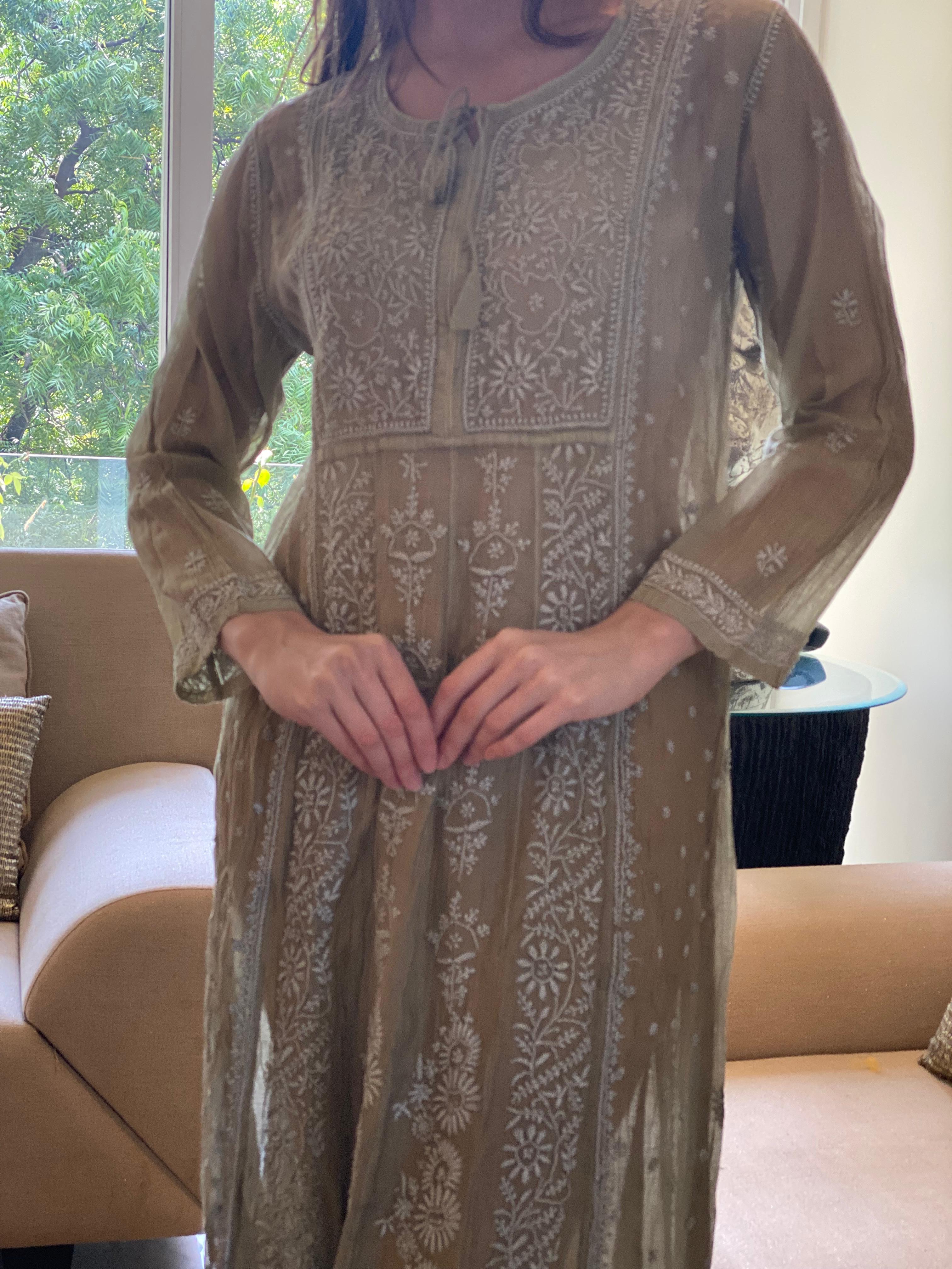 Olive Bano Mul Chanderi Anarkali With Brocade