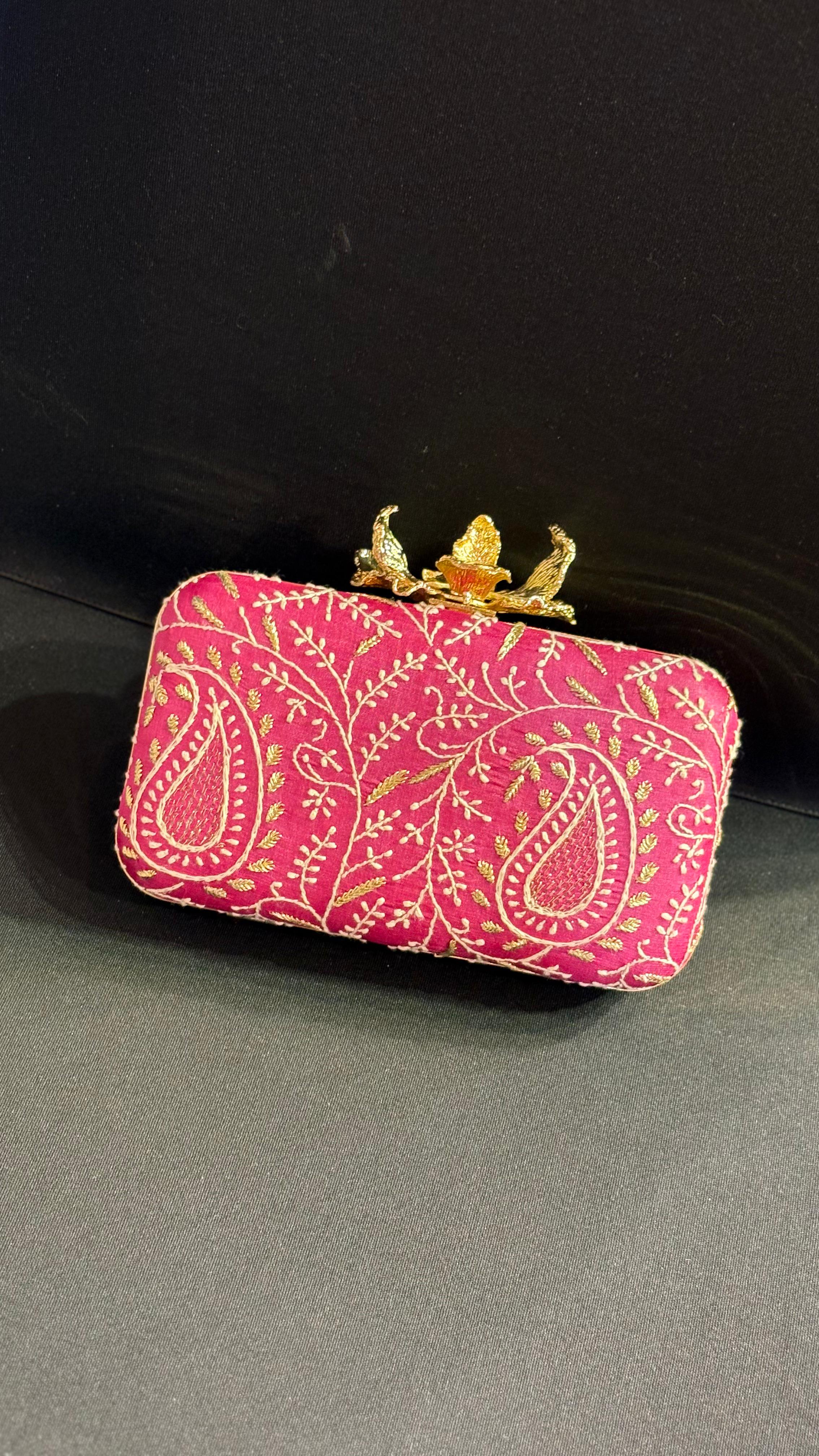 Pink Ameera Clutch With Lucknawi and Zari Emroidery