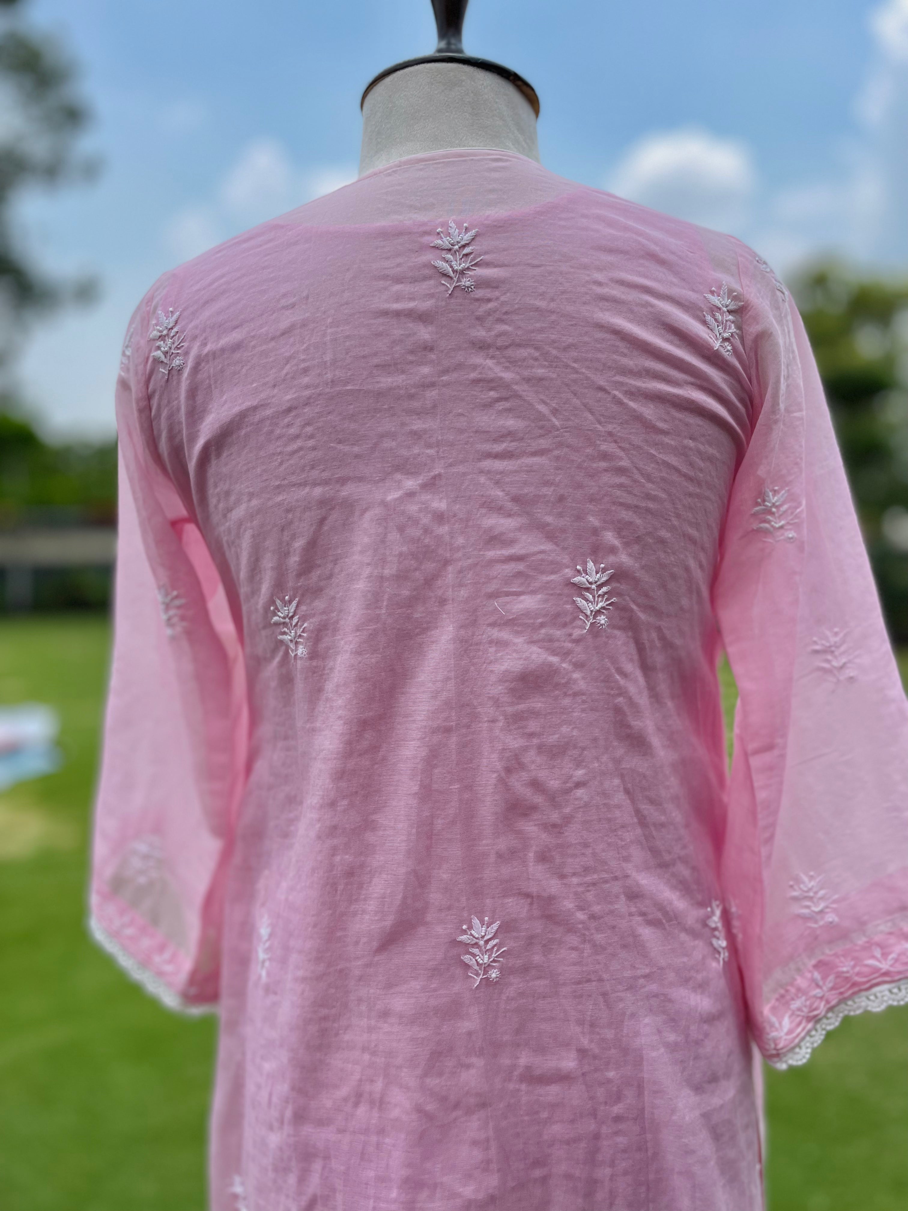 Pink Mul Chanderi Gulabo Kurta Pant Dupatta with Moti Cutdana