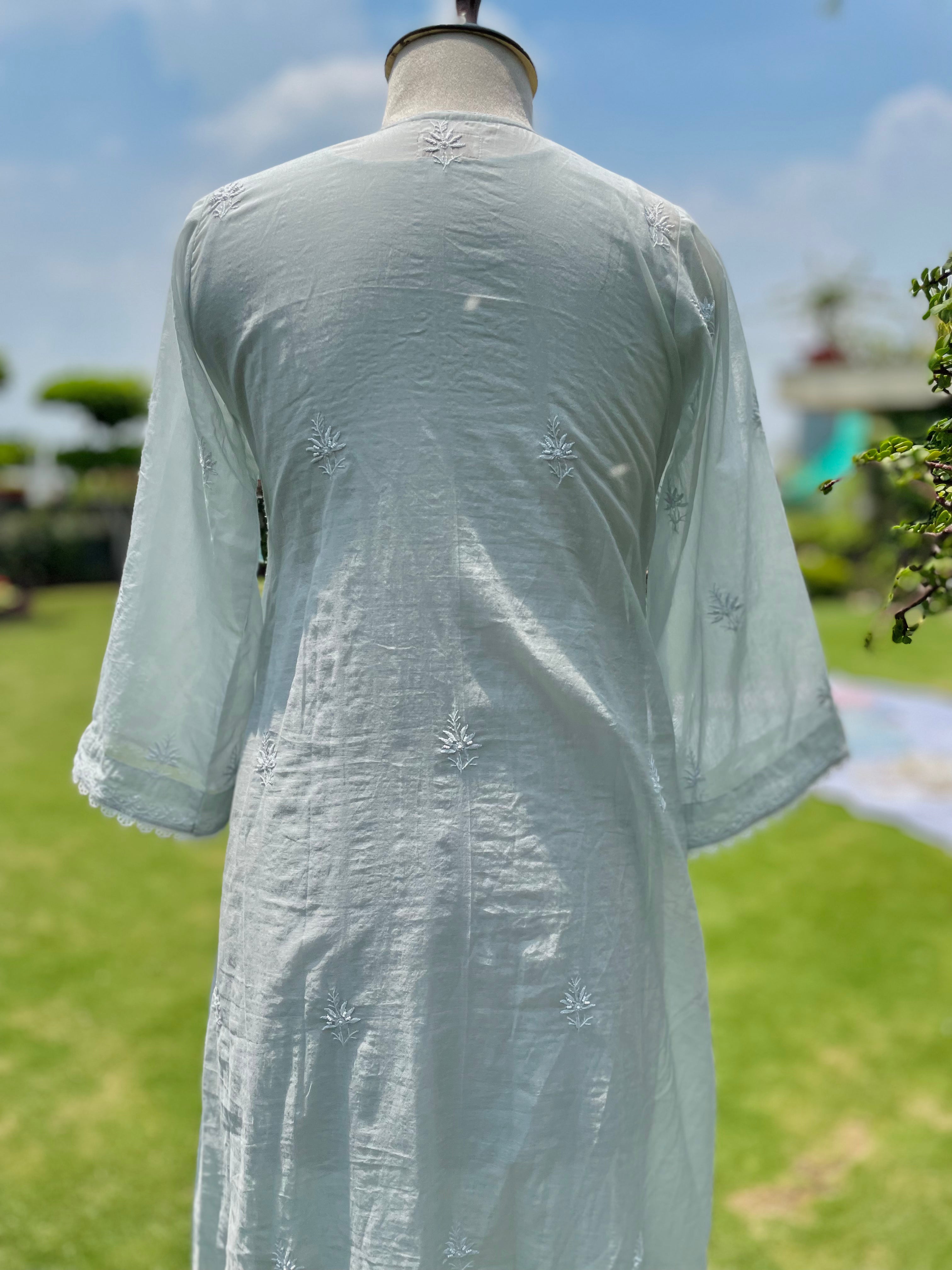 Grey Mul Chanderi Sahar Kurta Pant Dupatta with Moti Cutdana