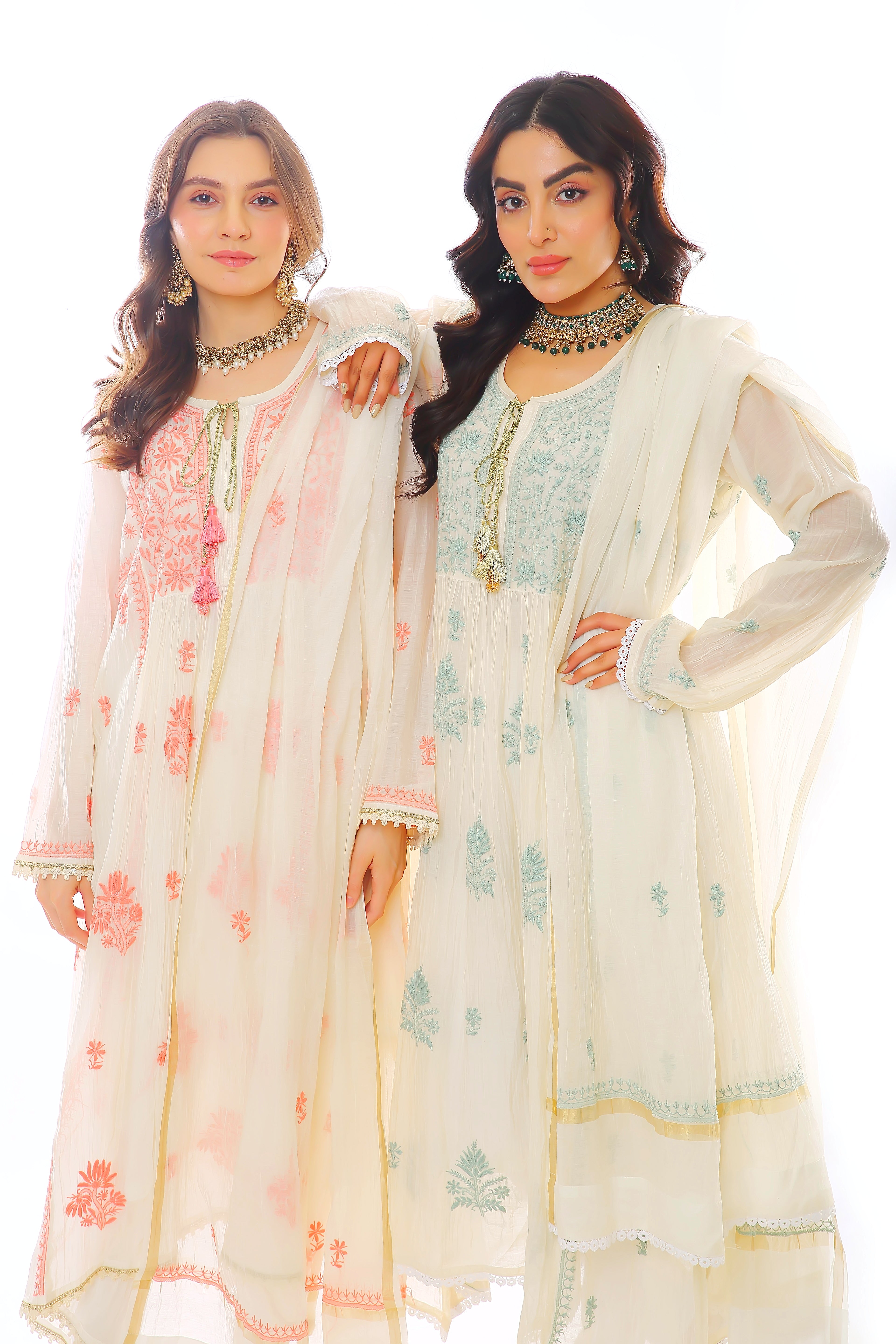 Ivory/Mint Mul Chanderi Zar Kurta Pant Dupatta Set